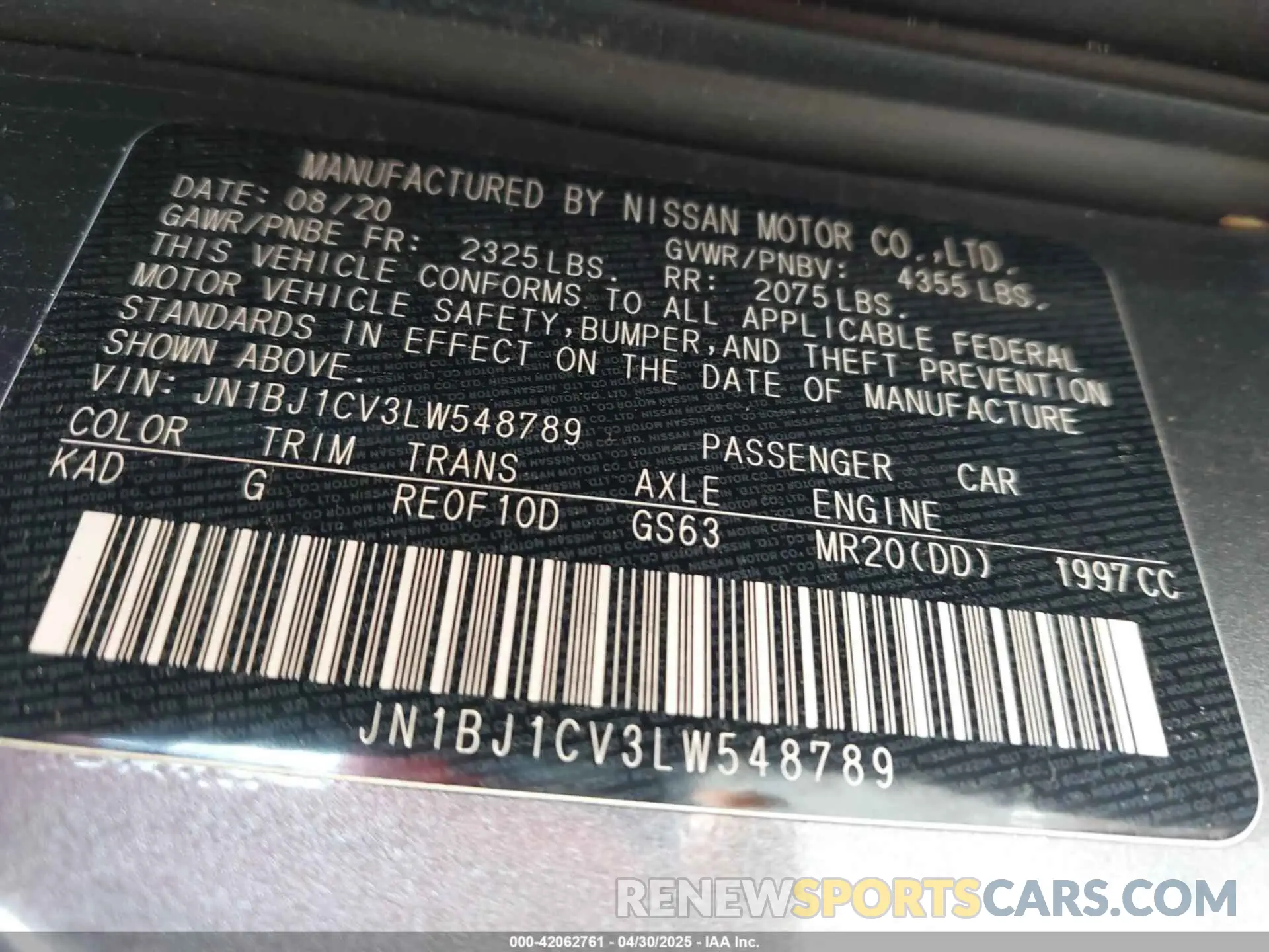 9 Photograph of a damaged car JN1BJ1CV3LW548789 NISSAN ROGUE SPORT 2020