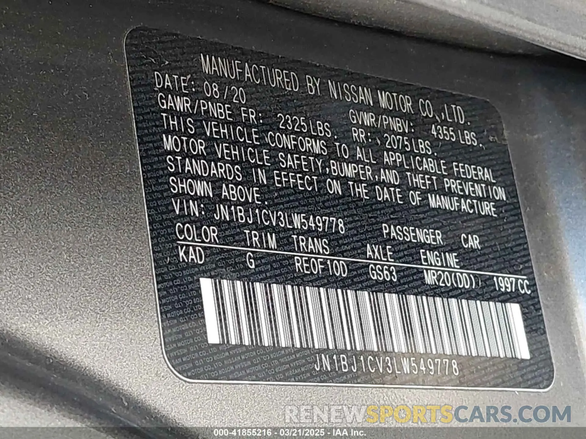 9 Photograph of a damaged car JN1BJ1CV3LW549778 NISSAN ROGUE SPORT 2020