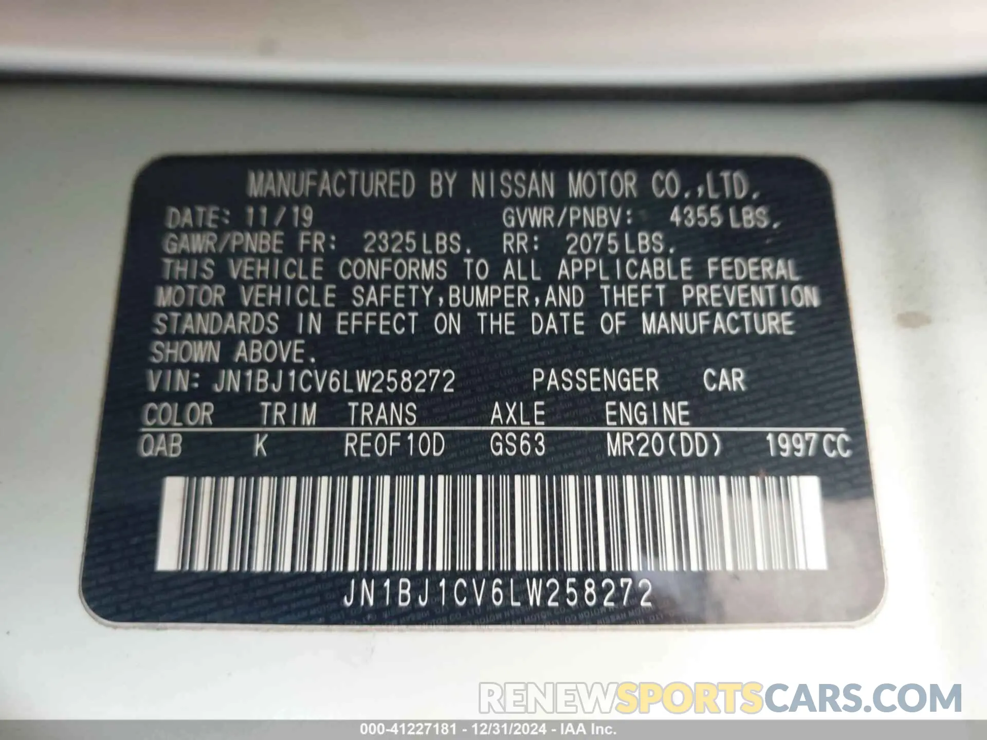 9 Photograph of a damaged car JN1BJ1CV6LW258272 NISSAN ROGUE SPORT 2020