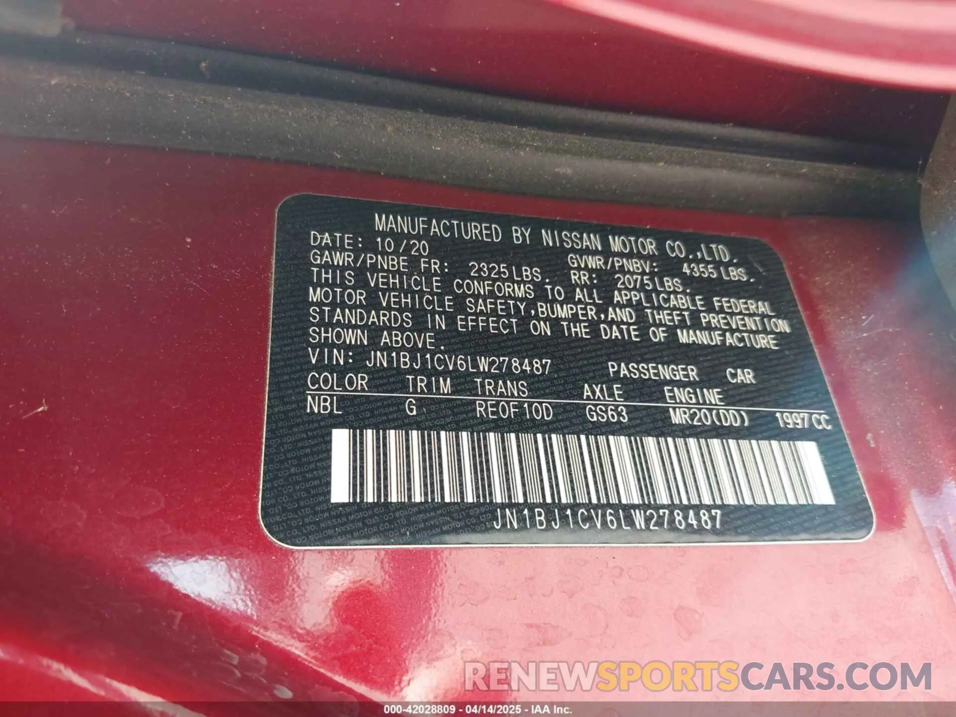 9 Photograph of a damaged car JN1BJ1CV6LW278487 NISSAN ROGUE SPORT 2020