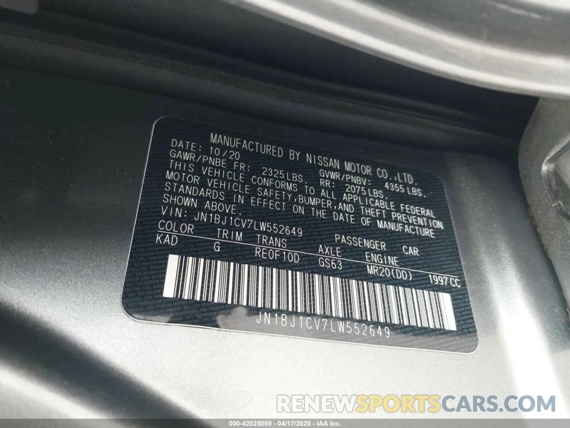 9 Photograph of a damaged car JN1BJ1CV7LW552649 NISSAN ROGUE SPORT 2020