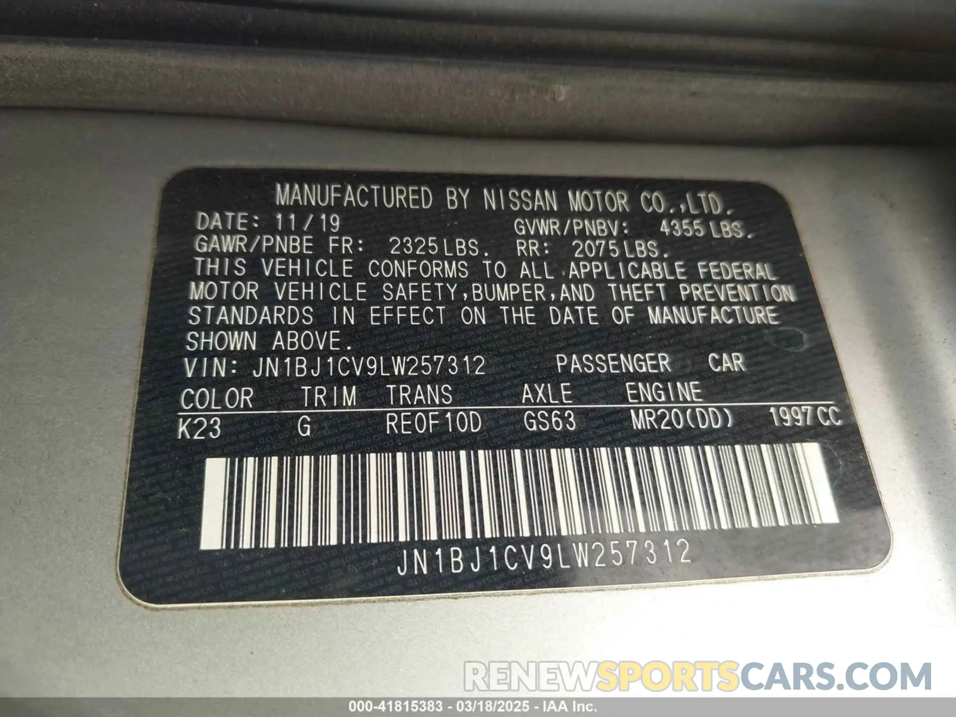 9 Photograph of a damaged car JN1BJ1CV9LW257312 NISSAN ROGUE SPORT 2020