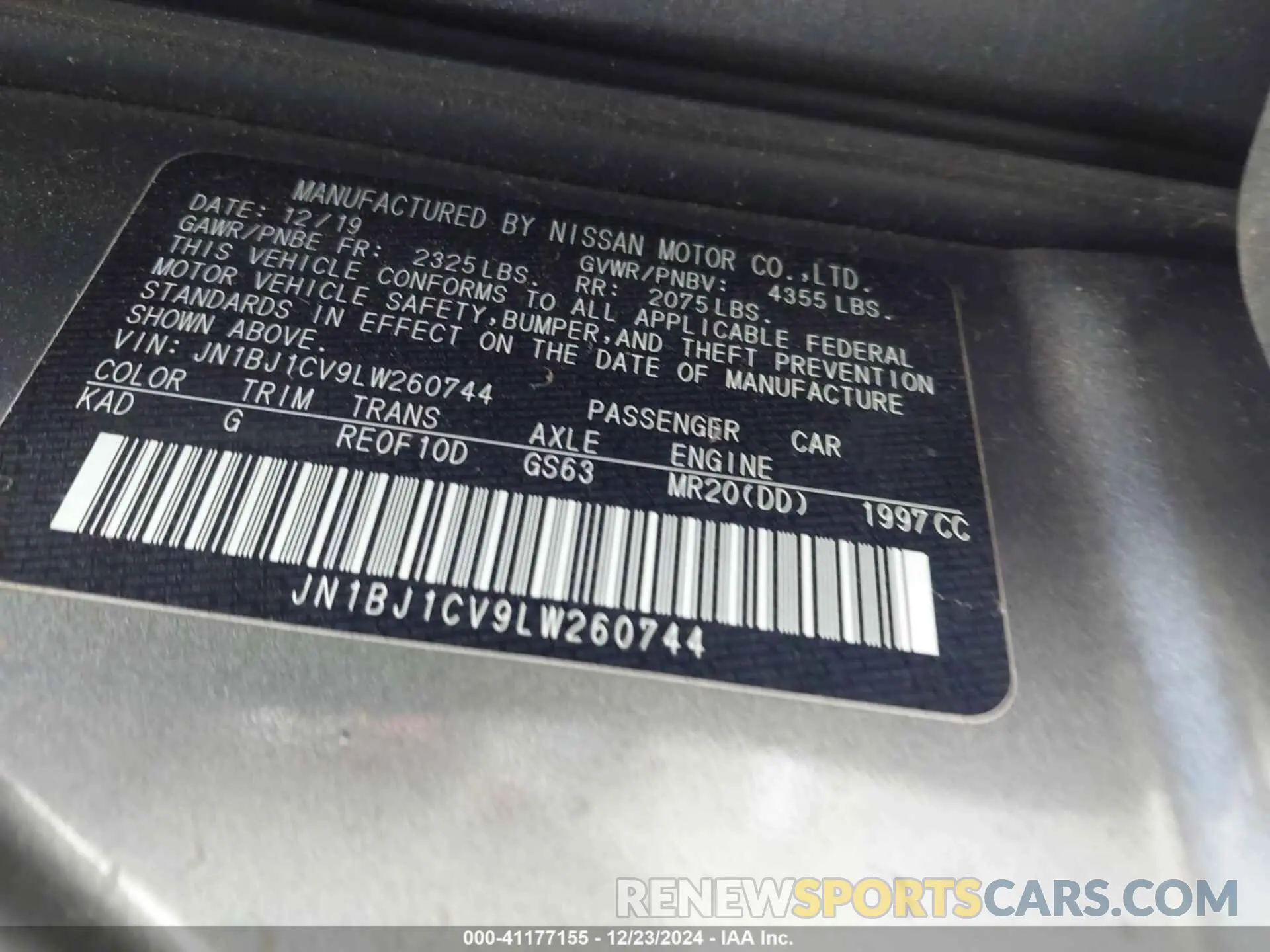 9 Photograph of a damaged car JN1BJ1CV9LW260744 NISSAN ROGUE SPORT 2020