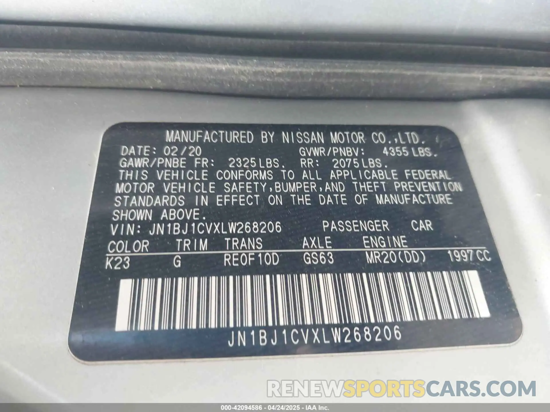 9 Photograph of a damaged car JN1BJ1CVXLW268206 NISSAN ROGUE SPORT 2020