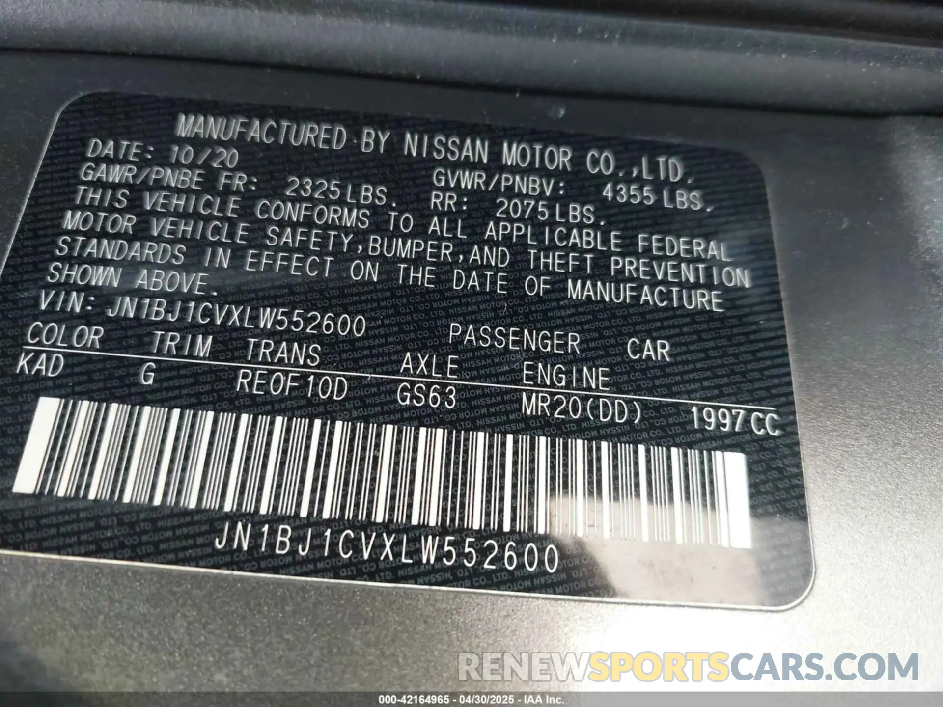 9 Photograph of a damaged car JN1BJ1CVXLW552600 NISSAN ROGUE SPORT 2020