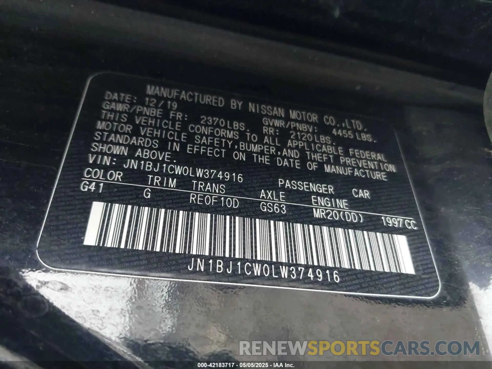 9 Photograph of a damaged car JN1BJ1CW0LW374916 NISSAN ROGUE SPORT 2020
