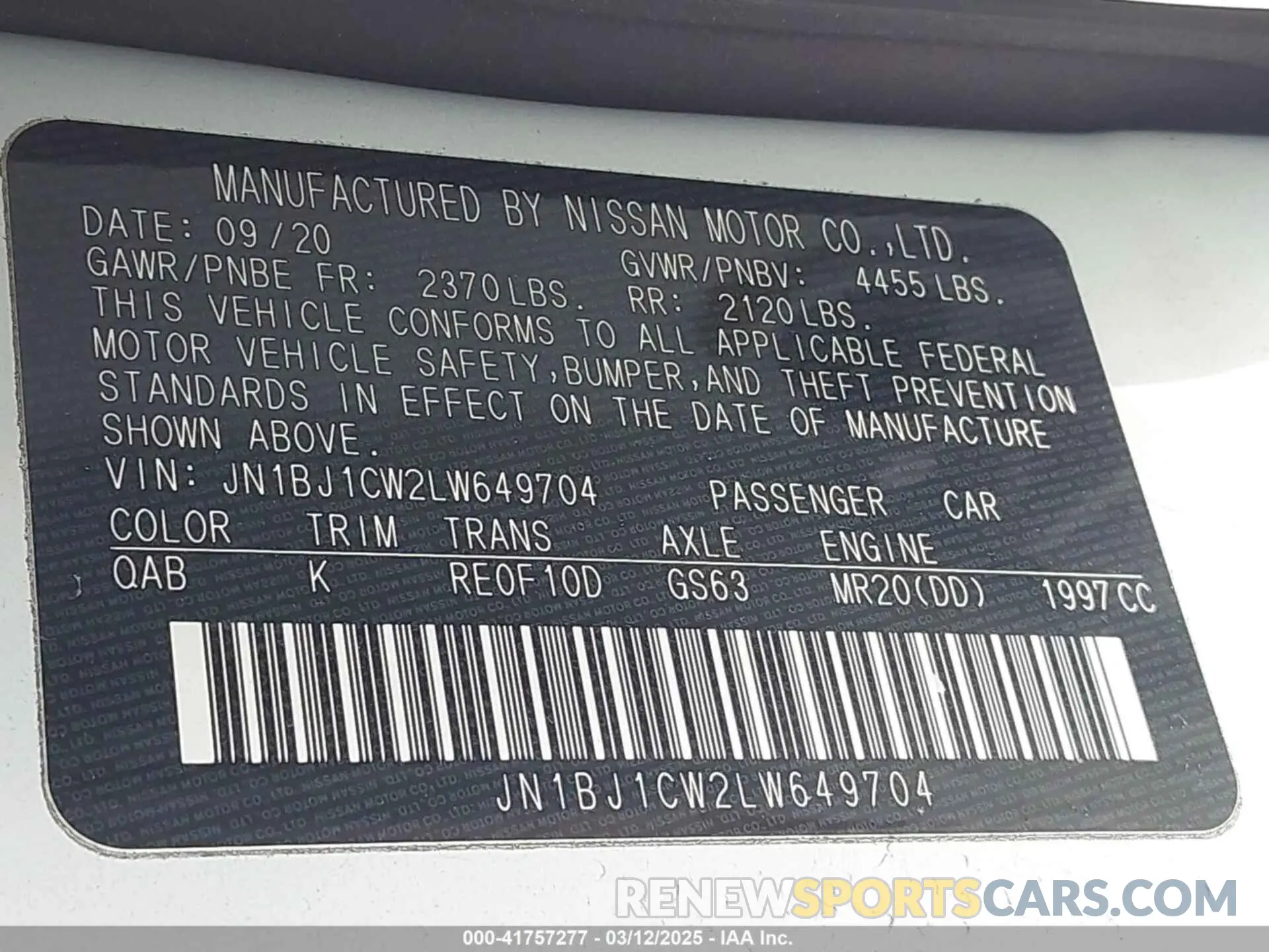 9 Photograph of a damaged car JN1BJ1CW2LW649704 NISSAN ROGUE SPORT 2020