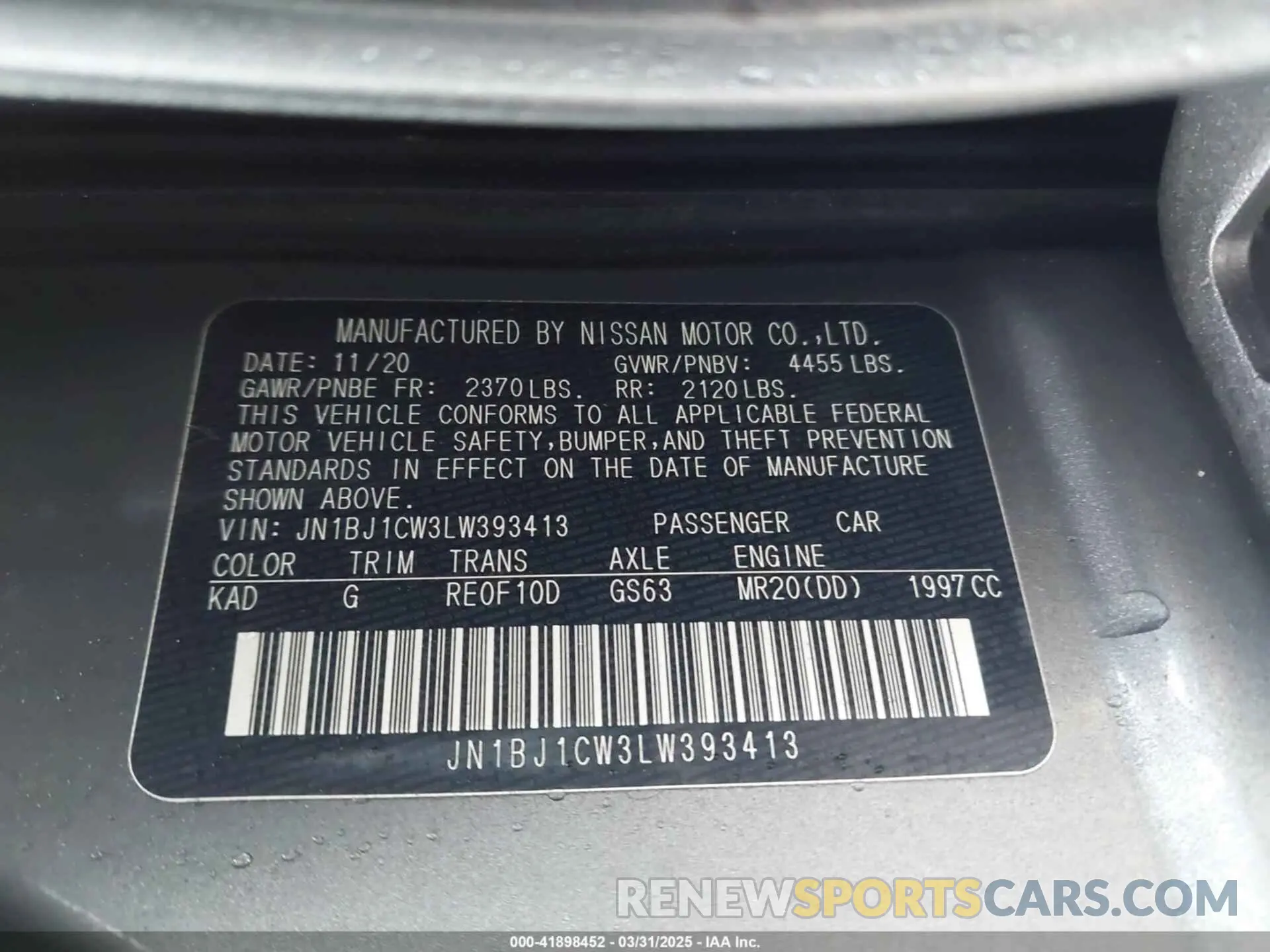 9 Photograph of a damaged car JN1BJ1CW3LW393413 NISSAN ROGUE SPORT 2020