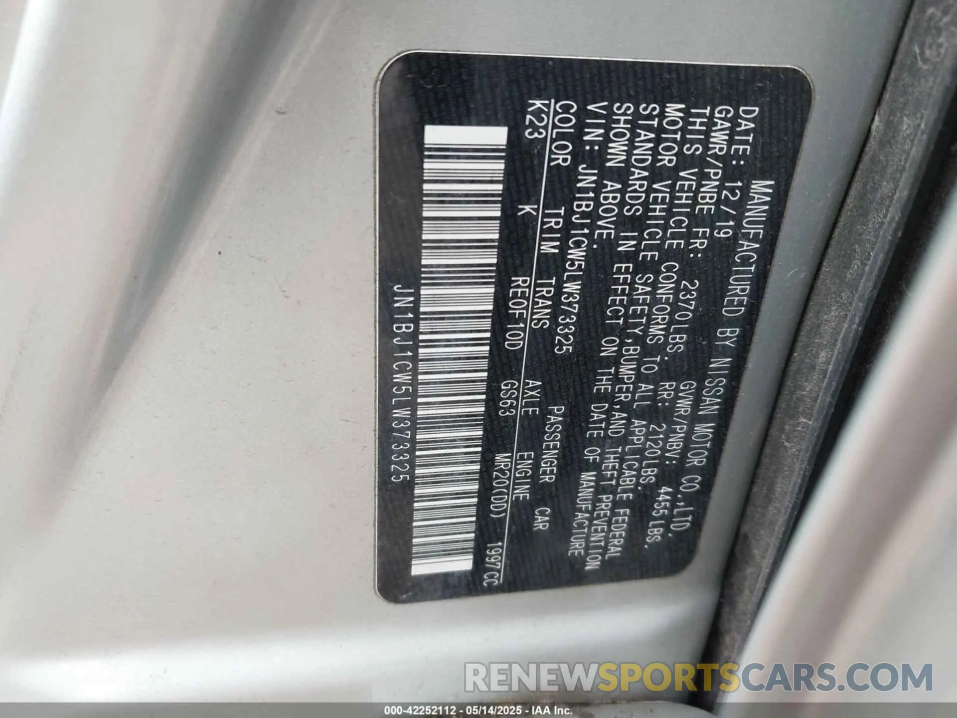 9 Photograph of a damaged car JN1BJ1CW5LW373325 NISSAN ROGUE SPORT 2020