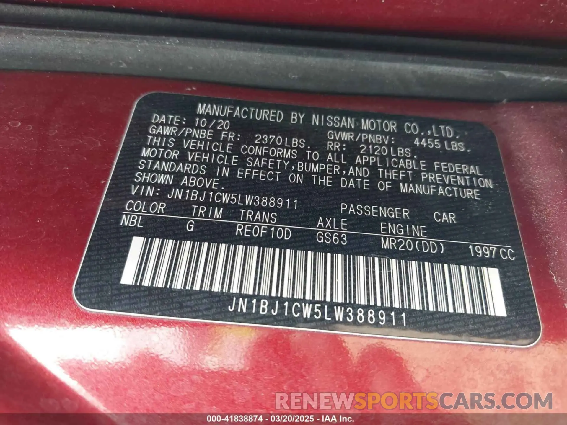 9 Photograph of a damaged car JN1BJ1CW5LW388911 NISSAN ROGUE SPORT 2020