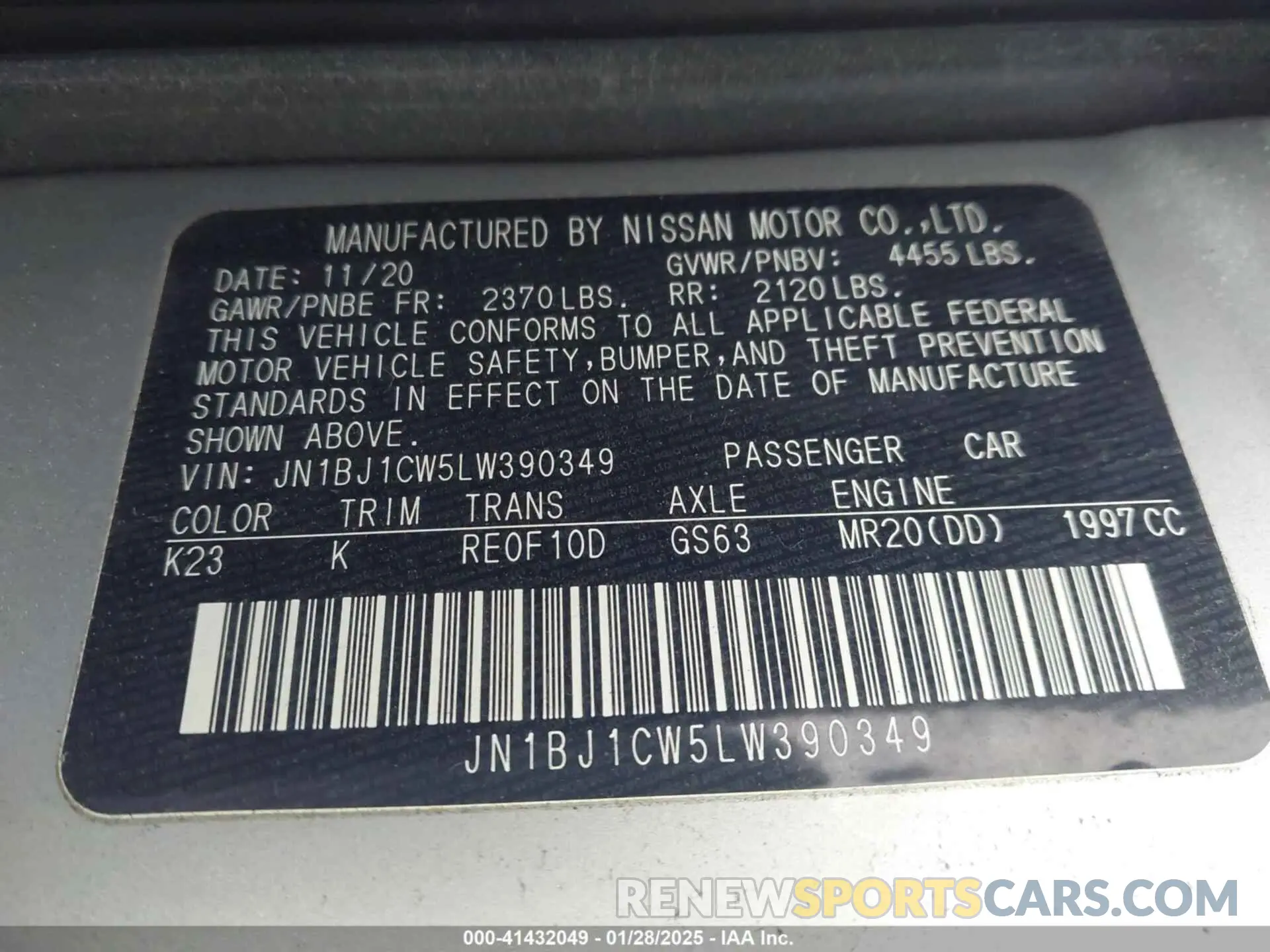 9 Photograph of a damaged car JN1BJ1CW5LW390349 NISSAN ROGUE SPORT 2020