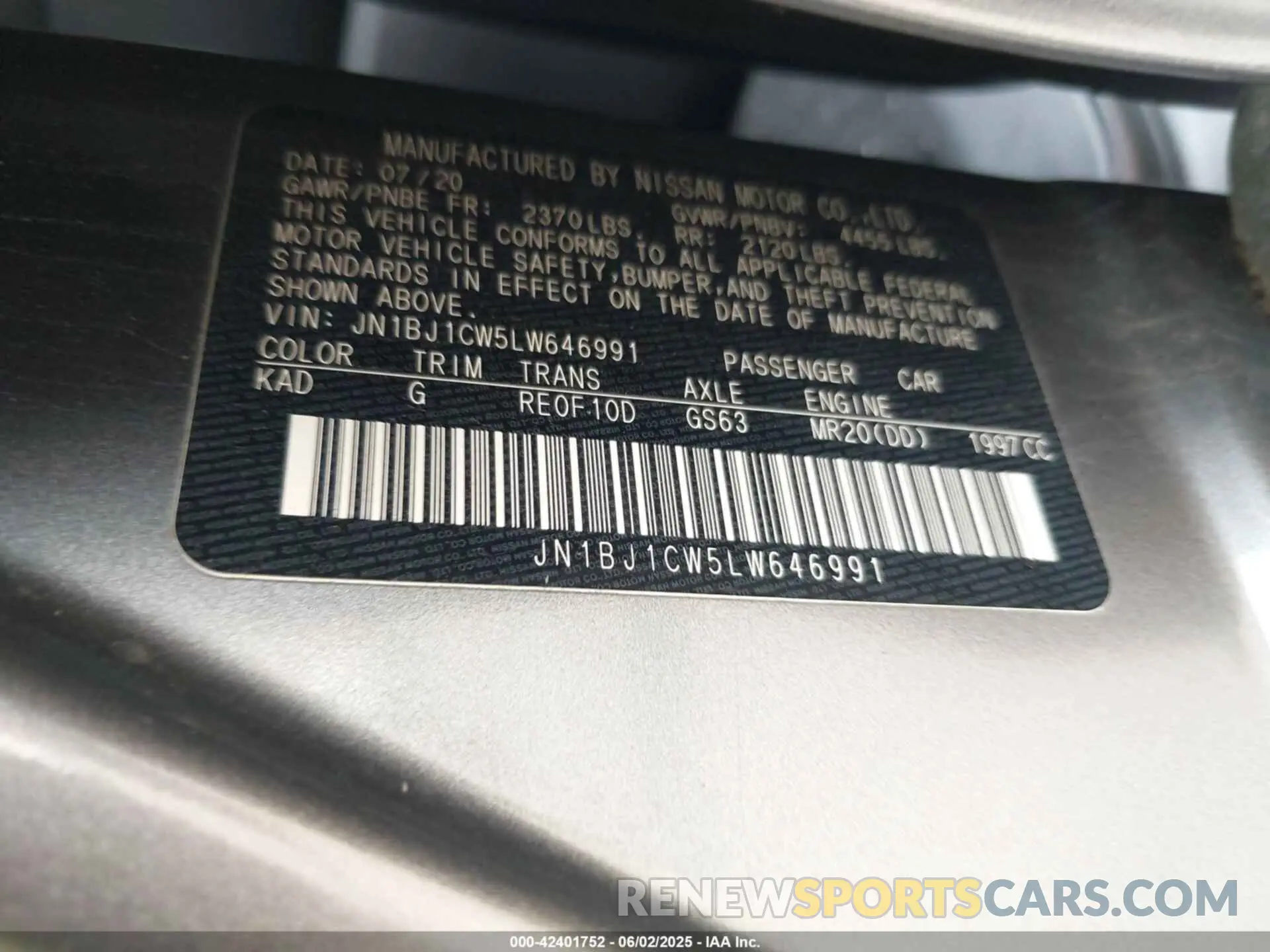 9 Photograph of a damaged car JN1BJ1CW5LW646991 NISSAN ROGUE SPORT 2020