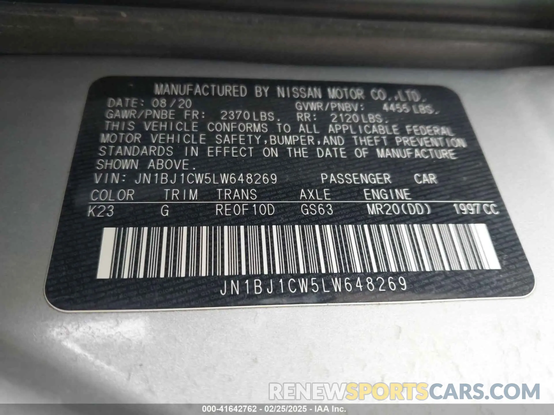 9 Photograph of a damaged car JN1BJ1CW5LW648269 NISSAN ROGUE SPORT 2020