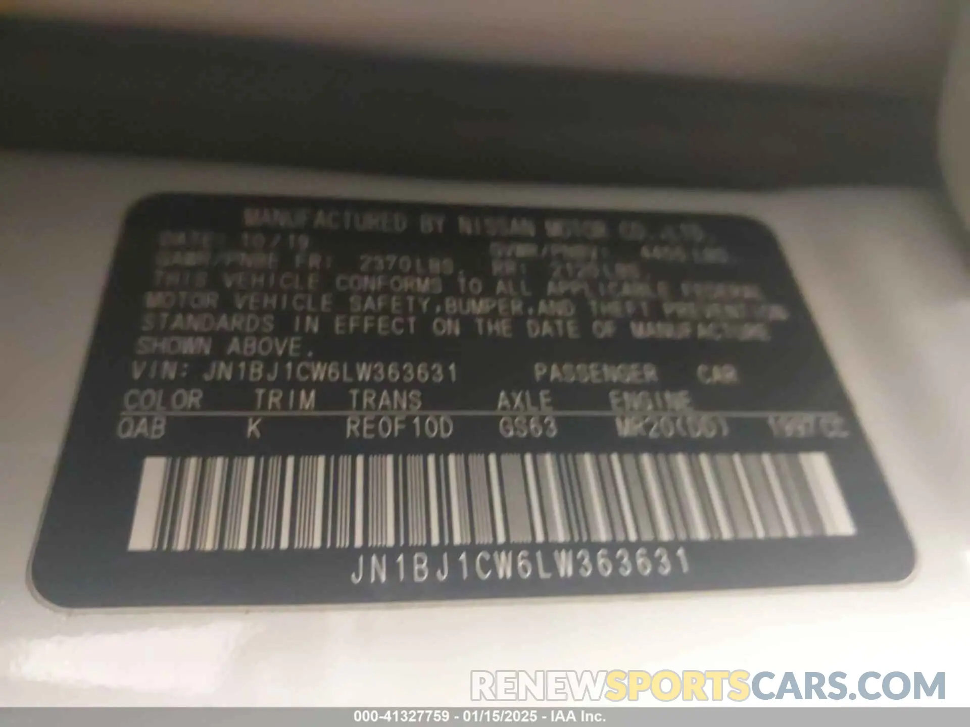 9 Photograph of a damaged car JN1BJ1CW6LW363631 NISSAN ROGUE SPORT 2020