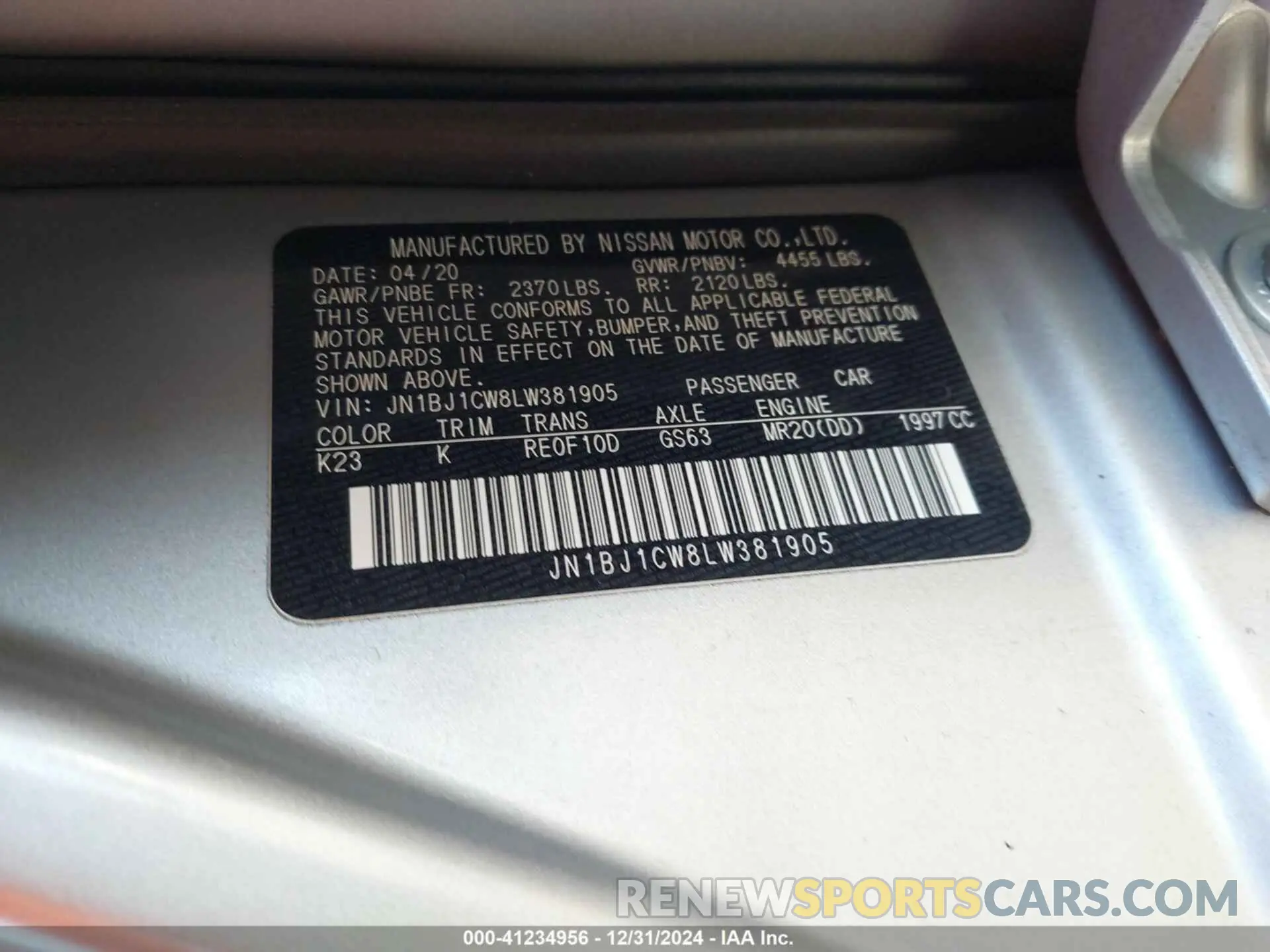 9 Photograph of a damaged car JN1BJ1CW8LW381905 NISSAN ROGUE SPORT 2020