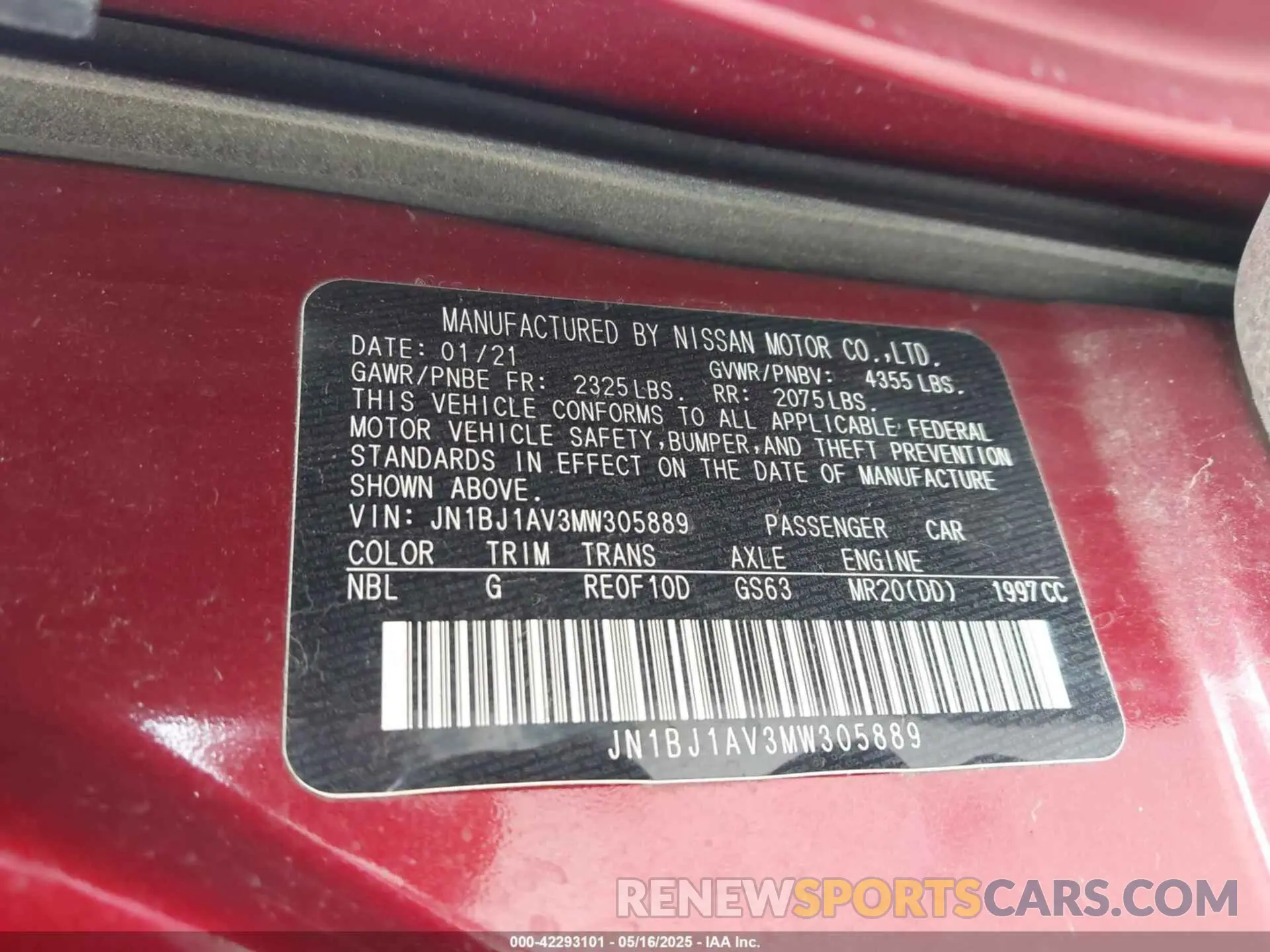 9 Photograph of a damaged car JN1BJ1AV3MW305889 NISSAN ROGUE SPORT 2021
