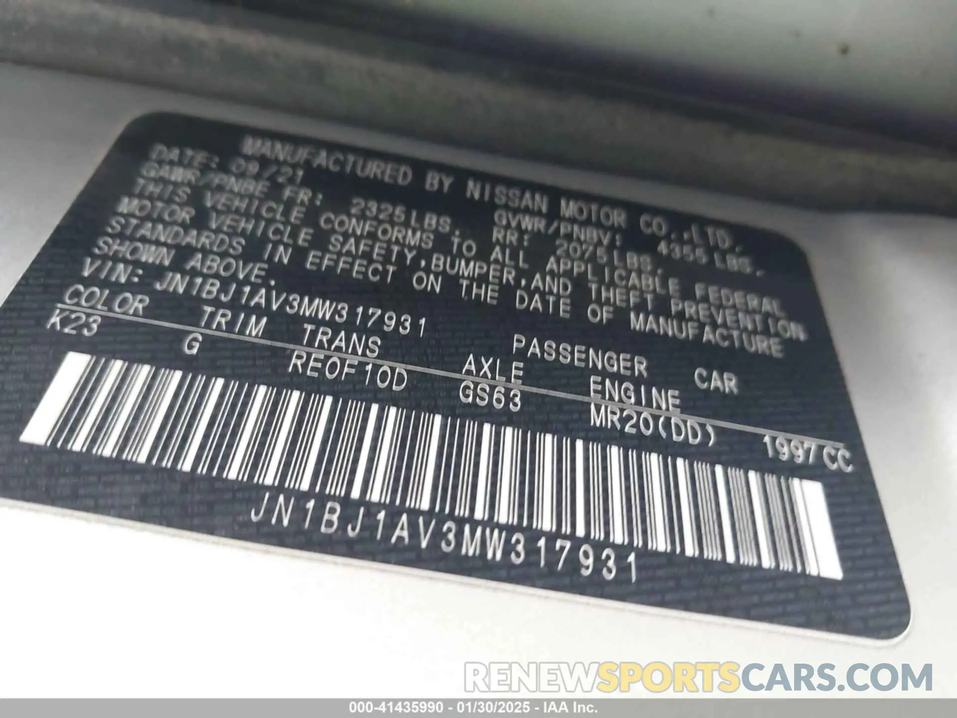 9 Photograph of a damaged car JN1BJ1AV3MW317931 NISSAN ROGUE SPORT 2021