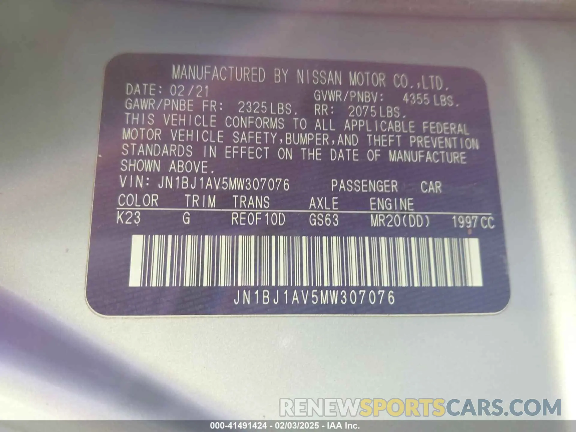 9 Photograph of a damaged car JN1BJ1AV5MW307076 NISSAN ROGUE SPORT 2021