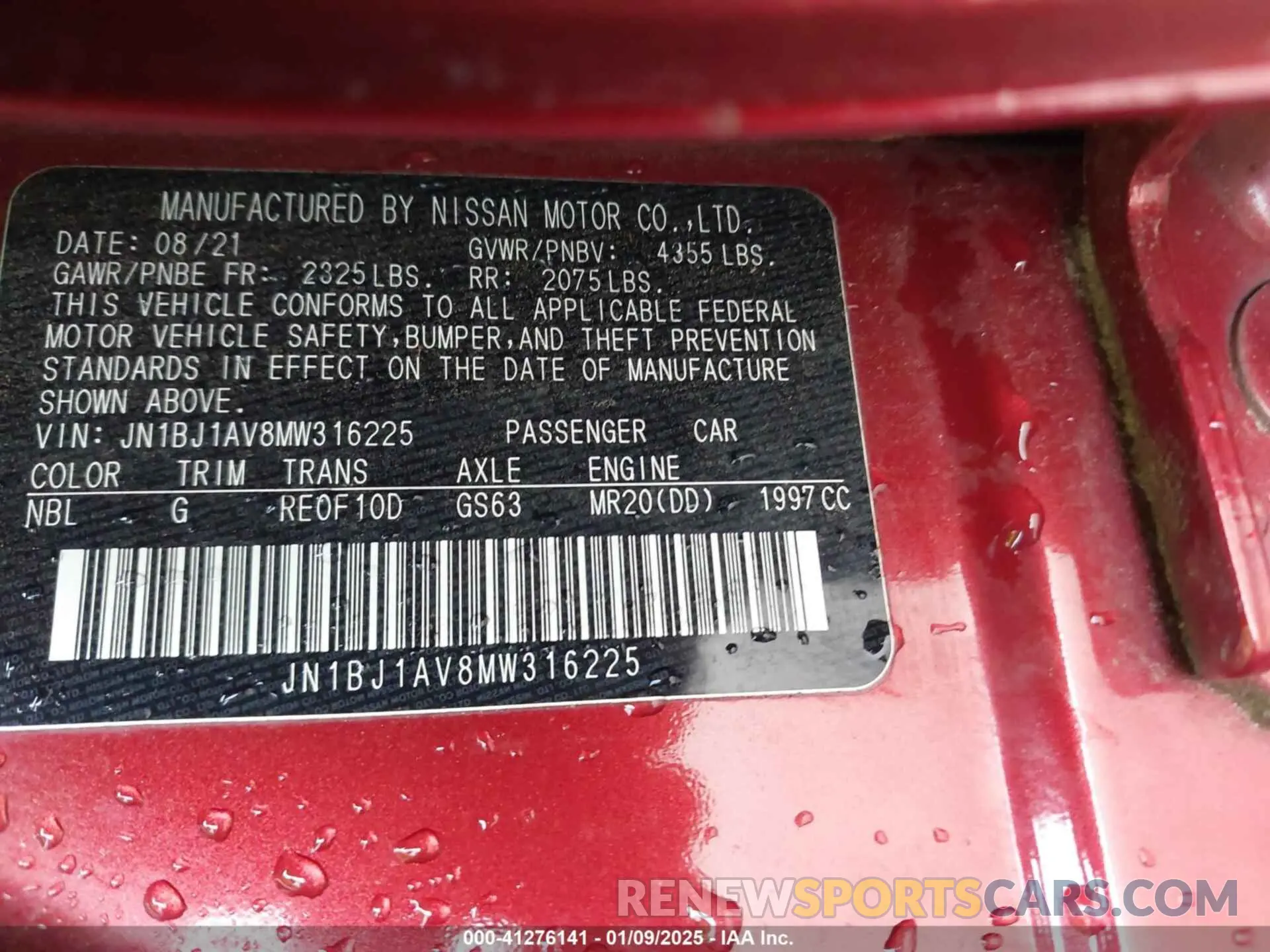 9 Photograph of a damaged car JN1BJ1AV8MW316225 NISSAN ROGUE SPORT 2021