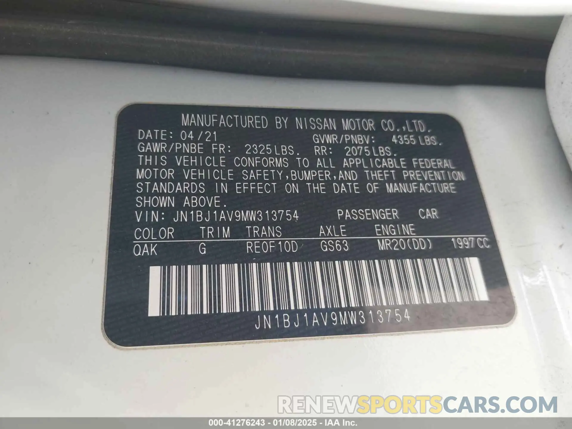 9 Photograph of a damaged car JN1BJ1AV9MW313754 NISSAN ROGUE SPORT 2021