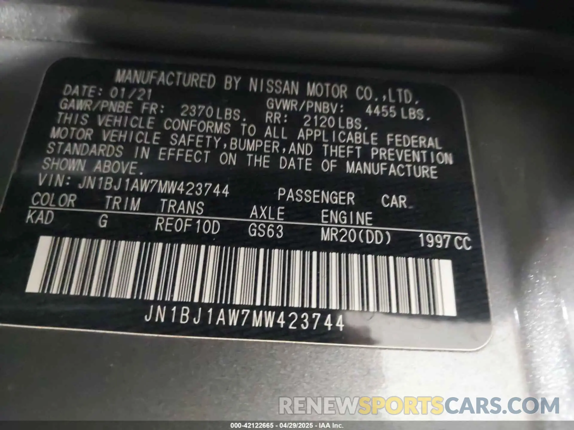 9 Photograph of a damaged car JN1BJ1AW7MW423744 NISSAN ROGUE SPORT 2021