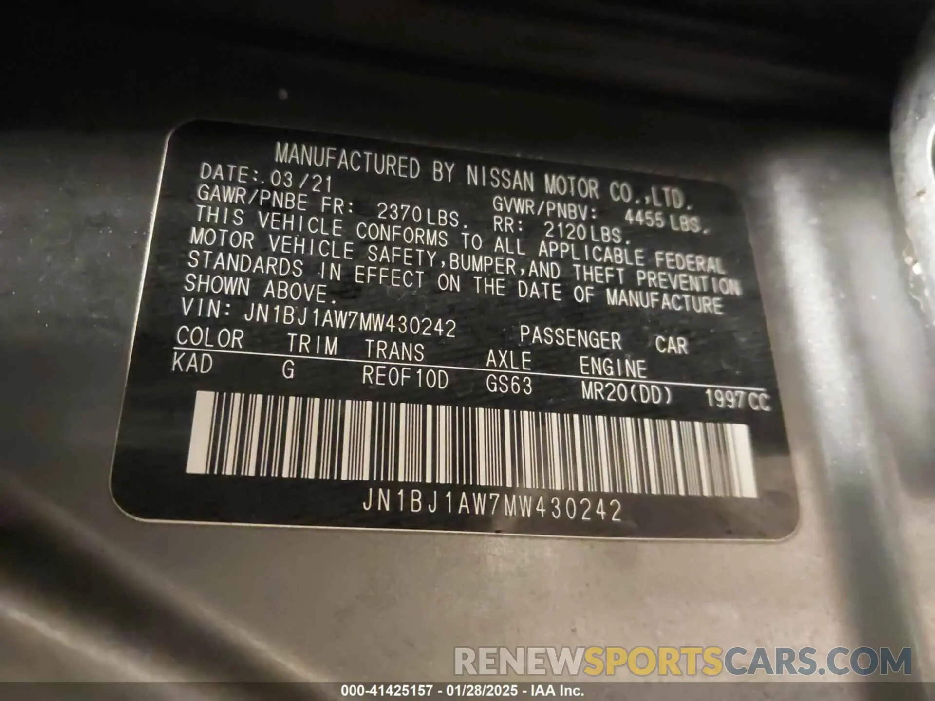 9 Photograph of a damaged car JN1BJ1AW7MW430242 NISSAN ROGUE SPORT 2021