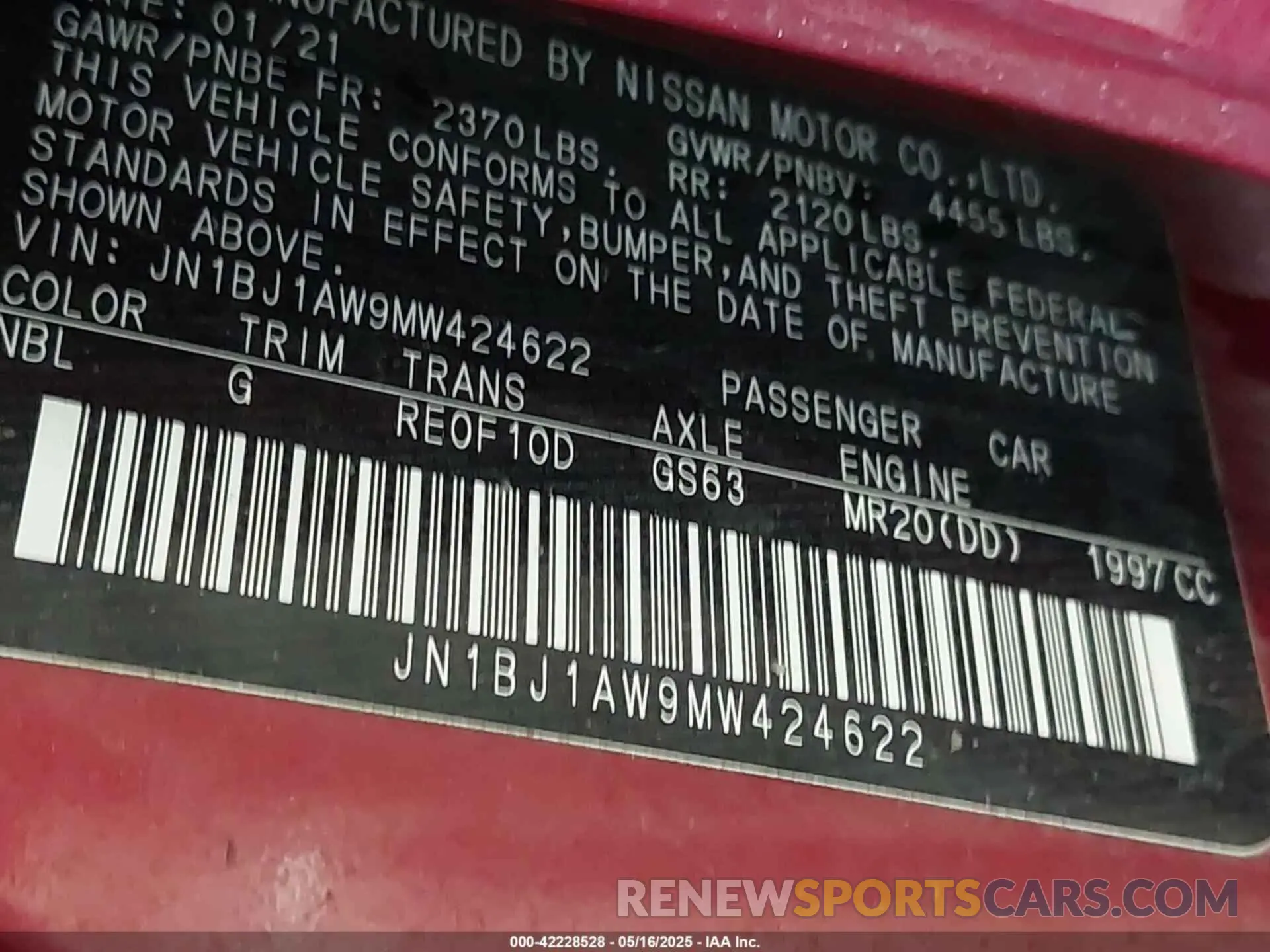 9 Photograph of a damaged car JN1BJ1AW9MW424622 NISSAN ROGUE SPORT 2021
