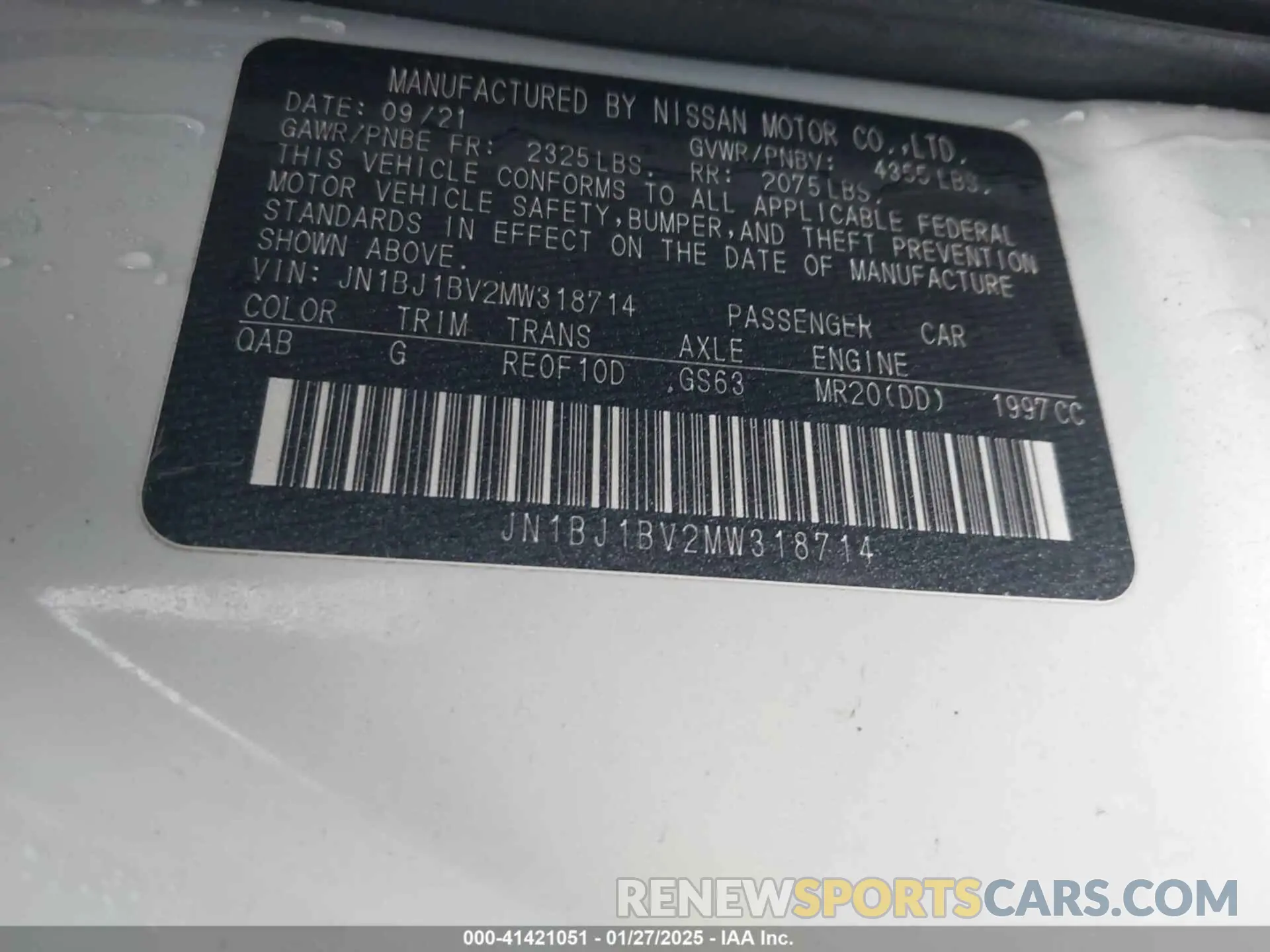 9 Photograph of a damaged car JN1BJ1BV2MW318714 NISSAN ROGUE SPORT 2021