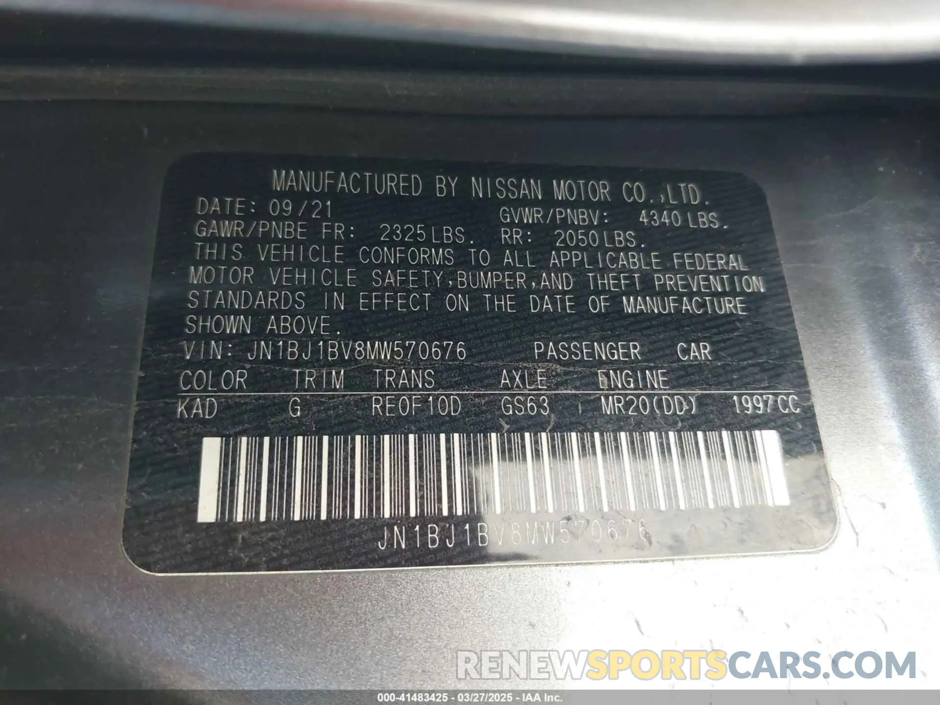 9 Photograph of a damaged car JN1BJ1BV8MW570676 NISSAN ROGUE SPORT 2021