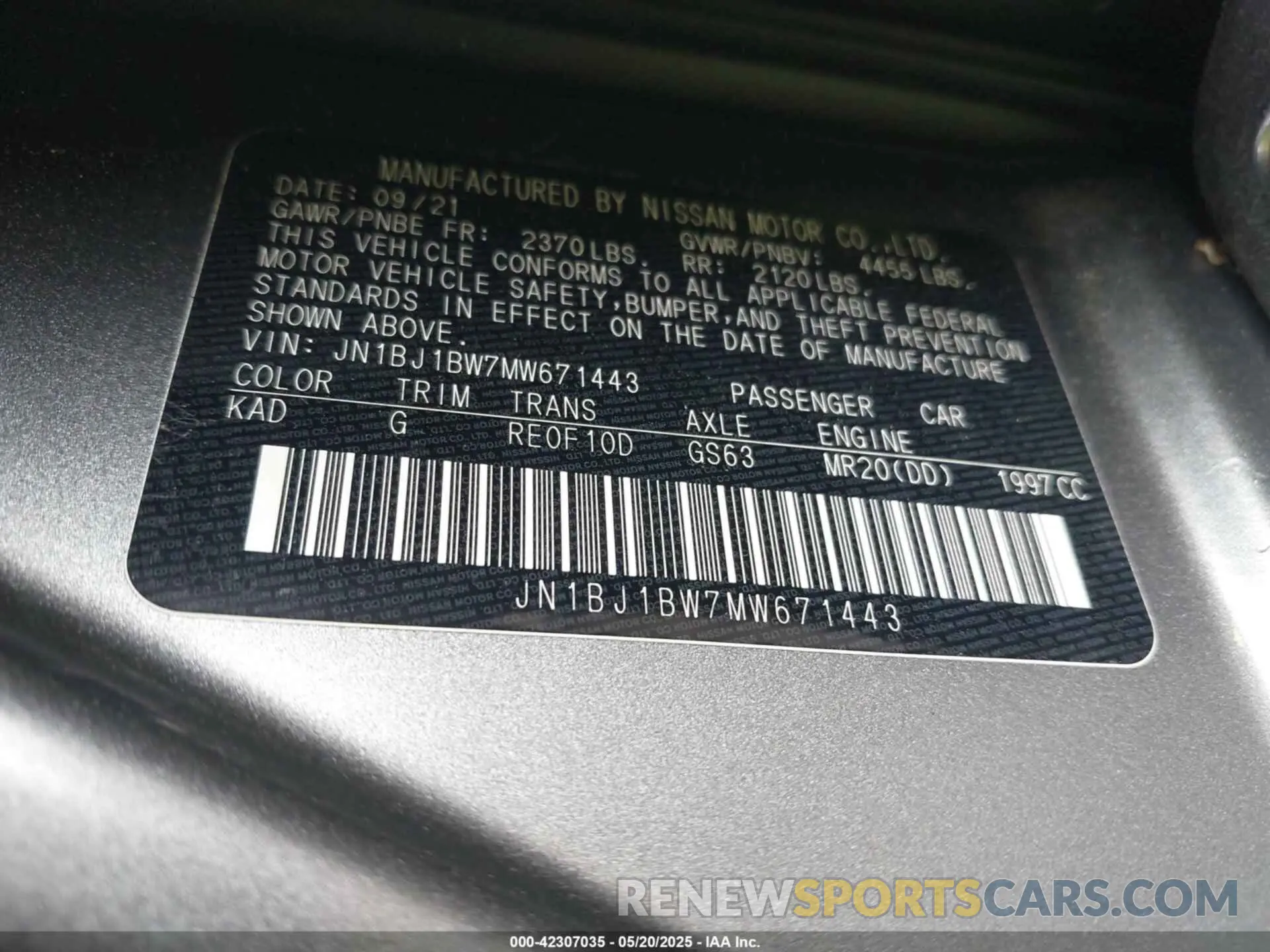9 Photograph of a damaged car JN1BJ1BW7MW671443 NISSAN ROGUE SPORT 2021