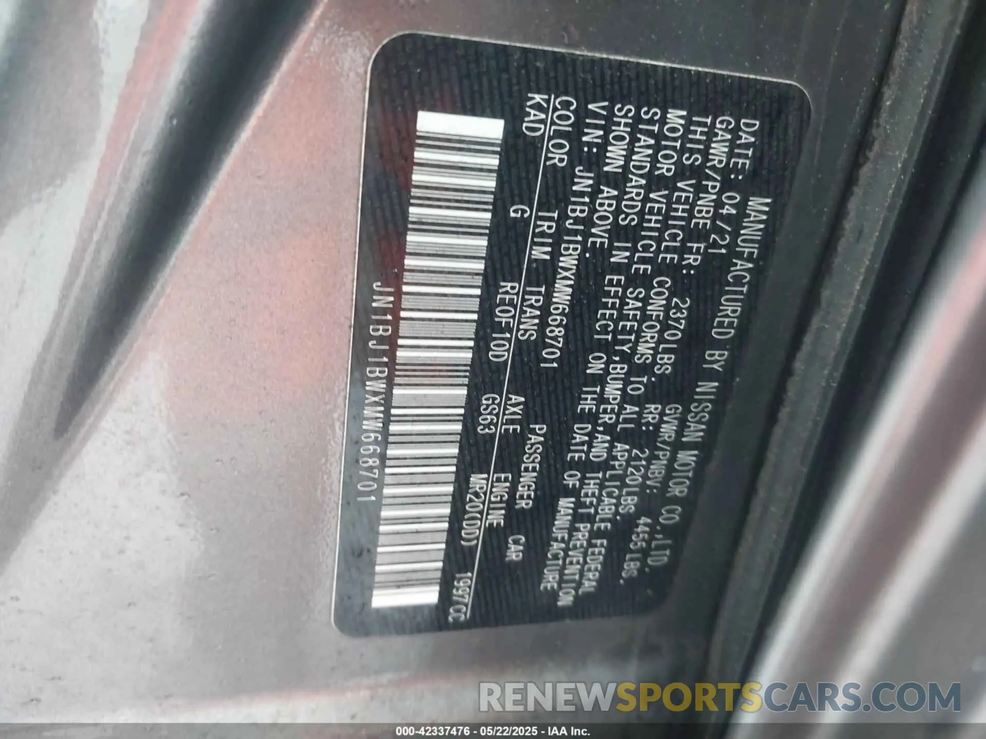 9 Photograph of a damaged car JN1BJ1BWXMW668701 NISSAN ROGUE SPORT 2021