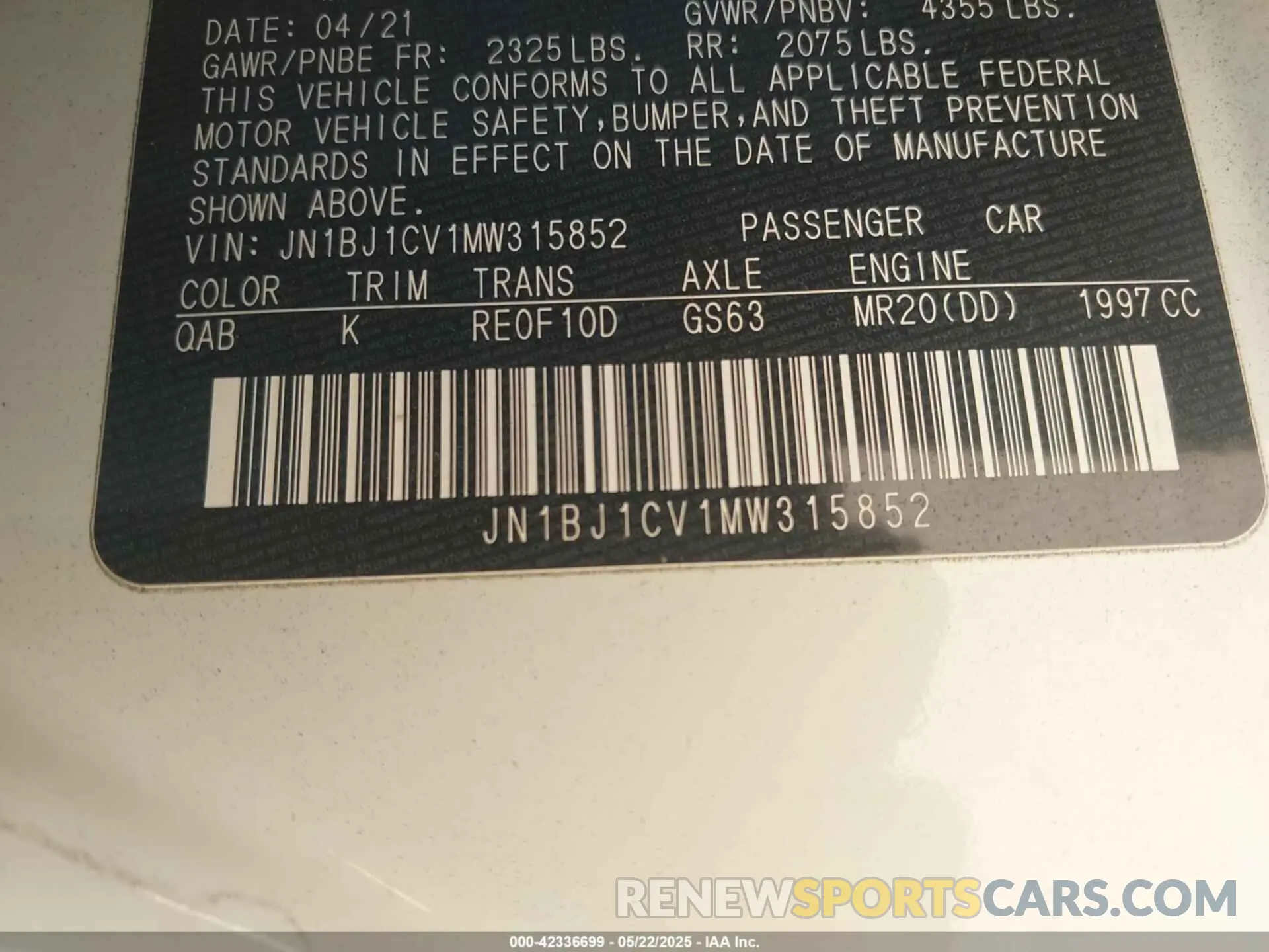 9 Photograph of a damaged car JN1BJ1CV1MW315852 NISSAN ROGUE SPORT 2021