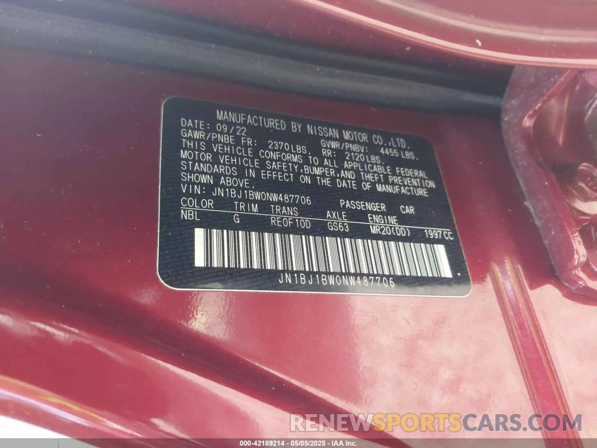 9 Photograph of a damaged car JN1BJ1BW0NW487706 NISSAN ROGUE SPORT 2022