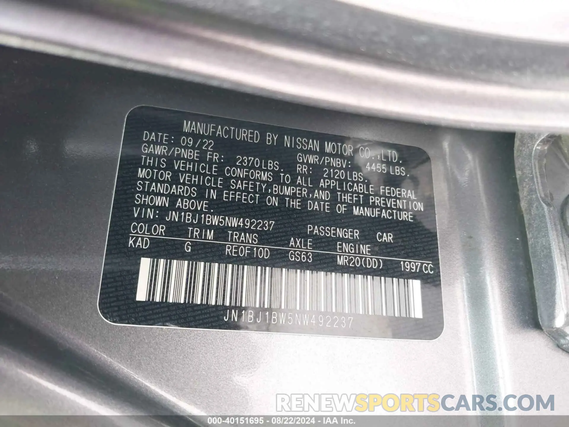 9 Photograph of a damaged car JN1BJ1BW5NW492237 NISSAN ROGUE SPORT 2022