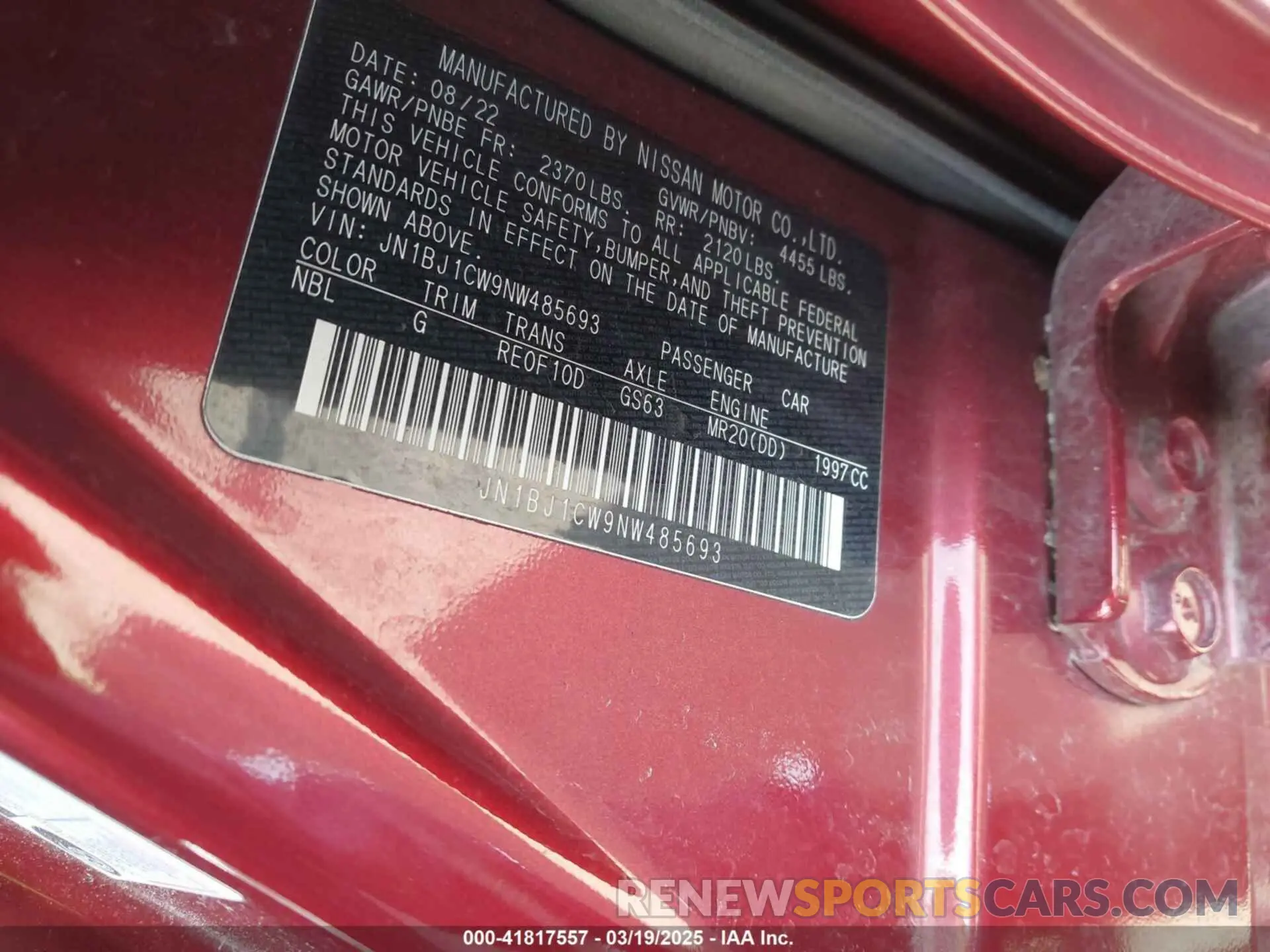 9 Photograph of a damaged car JN1BJ1CW9NW485693 NISSAN ROGUE SPORT 2022
