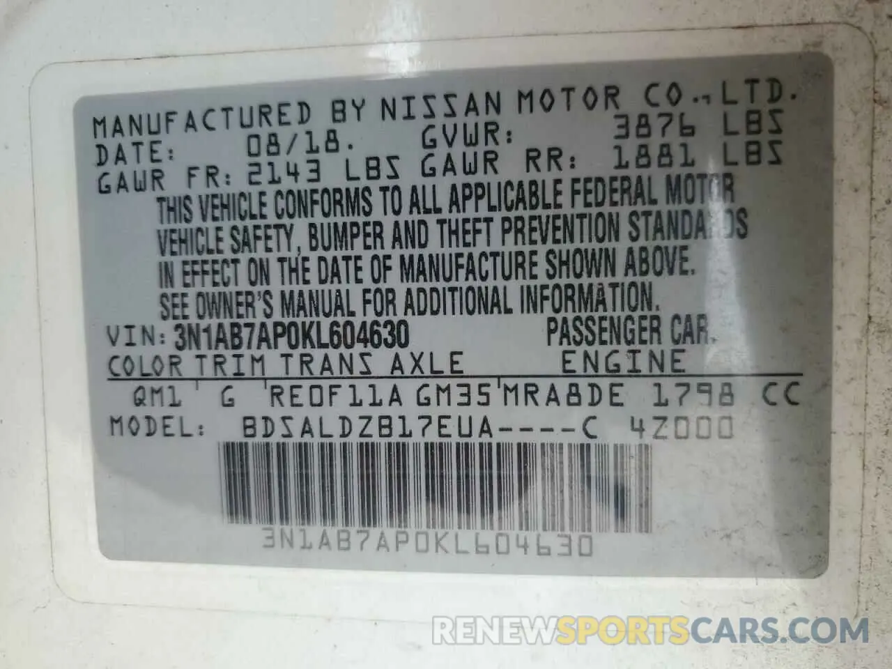 13 Photograph of a damaged car 3N1AB7AP0KL604630 NISSAN SENTRA 2019