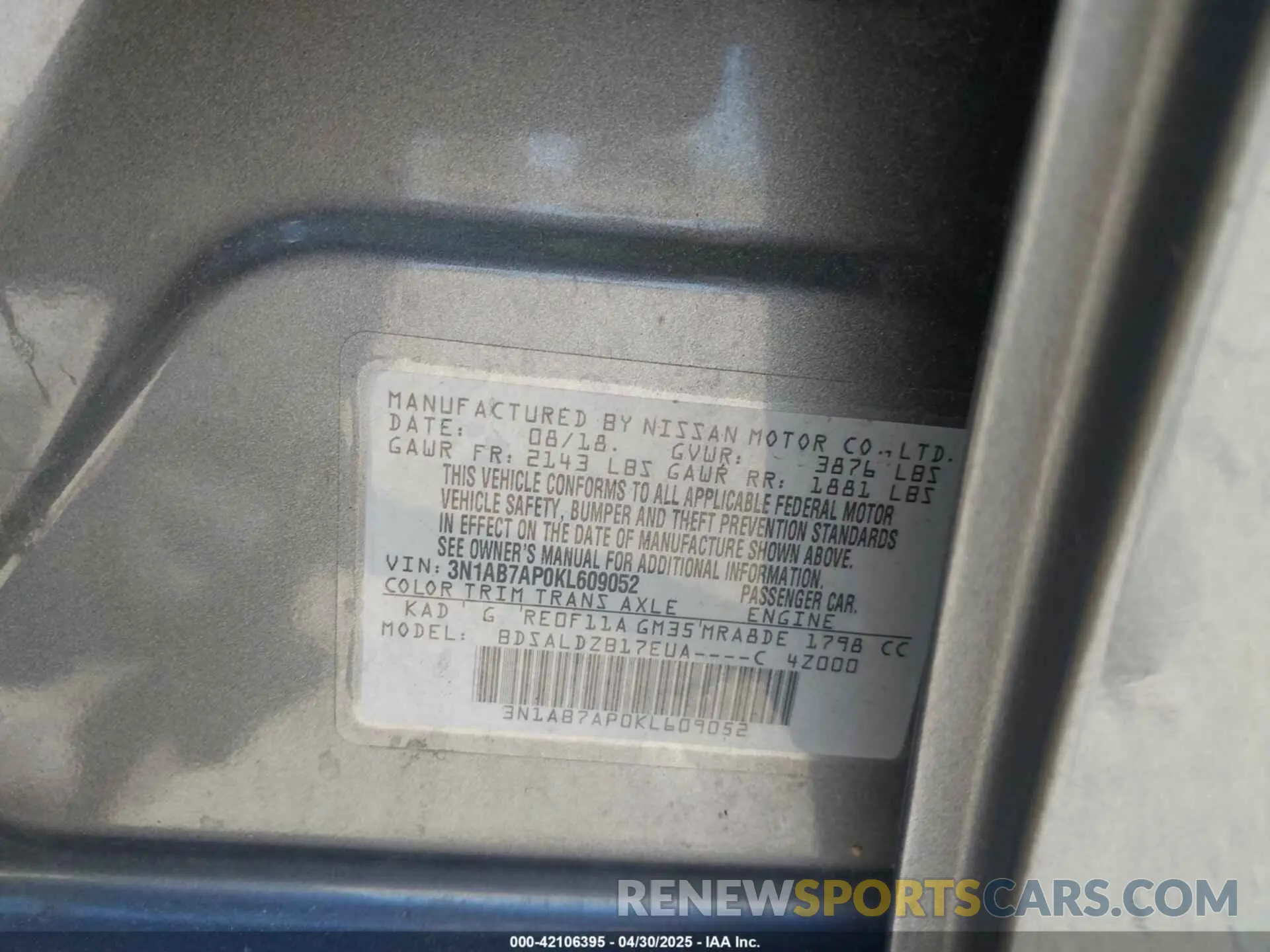 9 Photograph of a damaged car 3N1AB7AP0KL609052 NISSAN SENTRA 2019