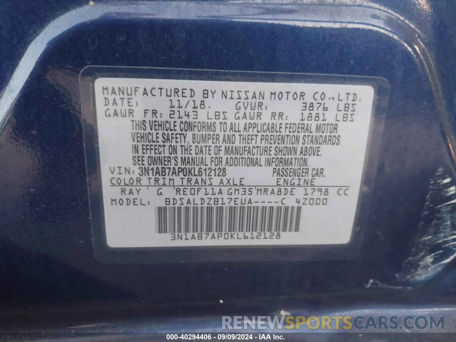 9 Photograph of a damaged car 3N1AB7AP0KL612128 NISSAN SENTRA 2019