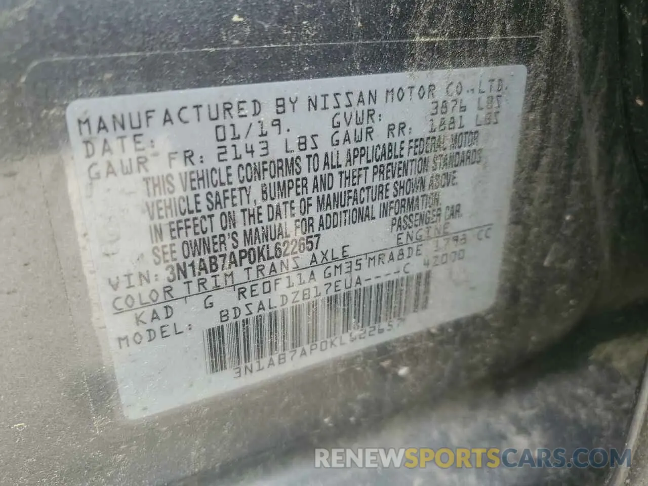 13 Photograph of a damaged car 3N1AB7AP0KL622657 NISSAN SENTRA 2019