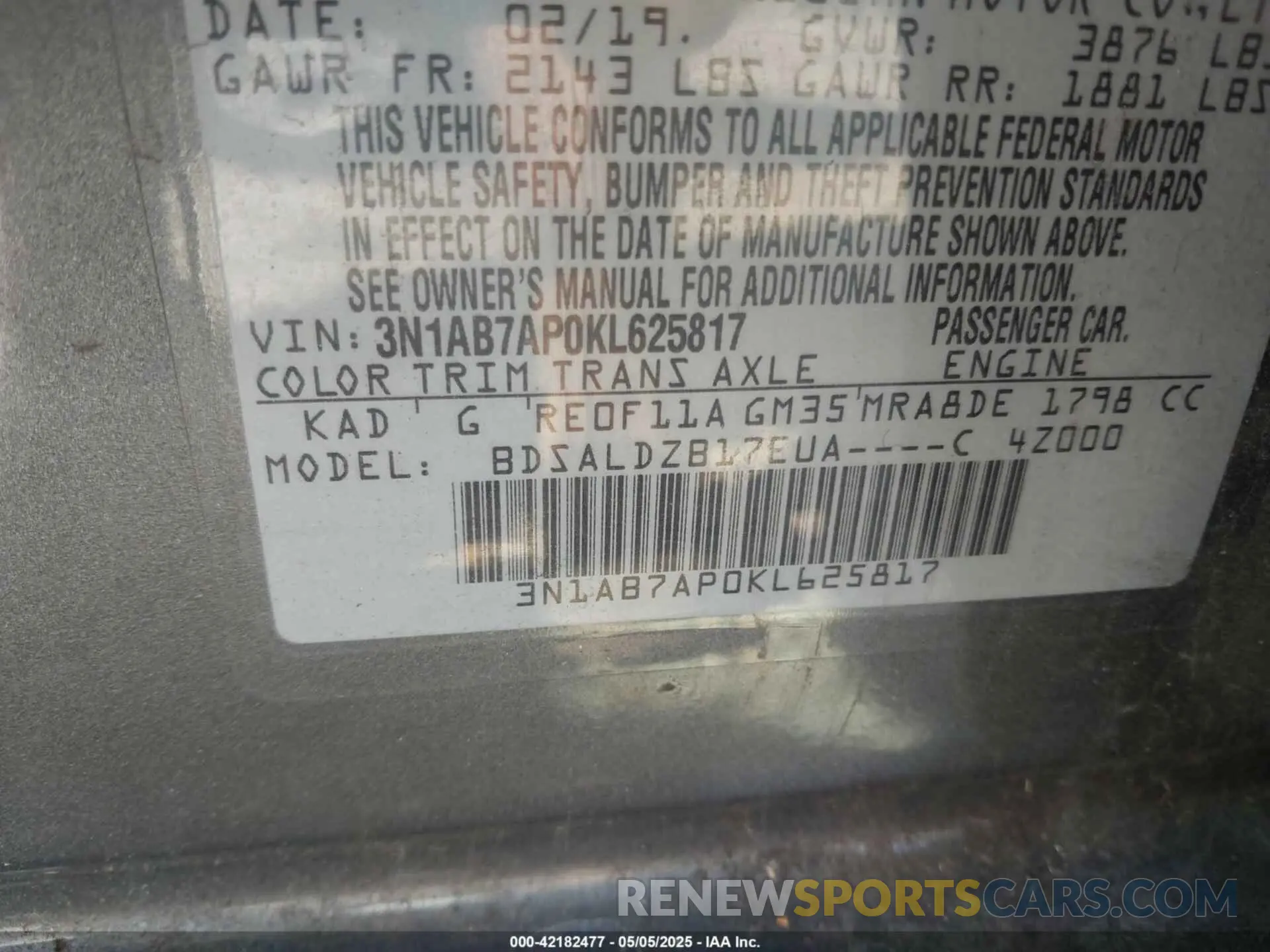 9 Photograph of a damaged car 3N1AB7AP0KL625817 NISSAN SENTRA 2019