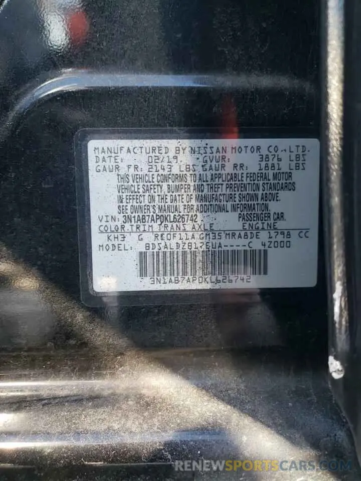 12 Photograph of a damaged car 3N1AB7AP0KL626742 NISSAN SENTRA 2019