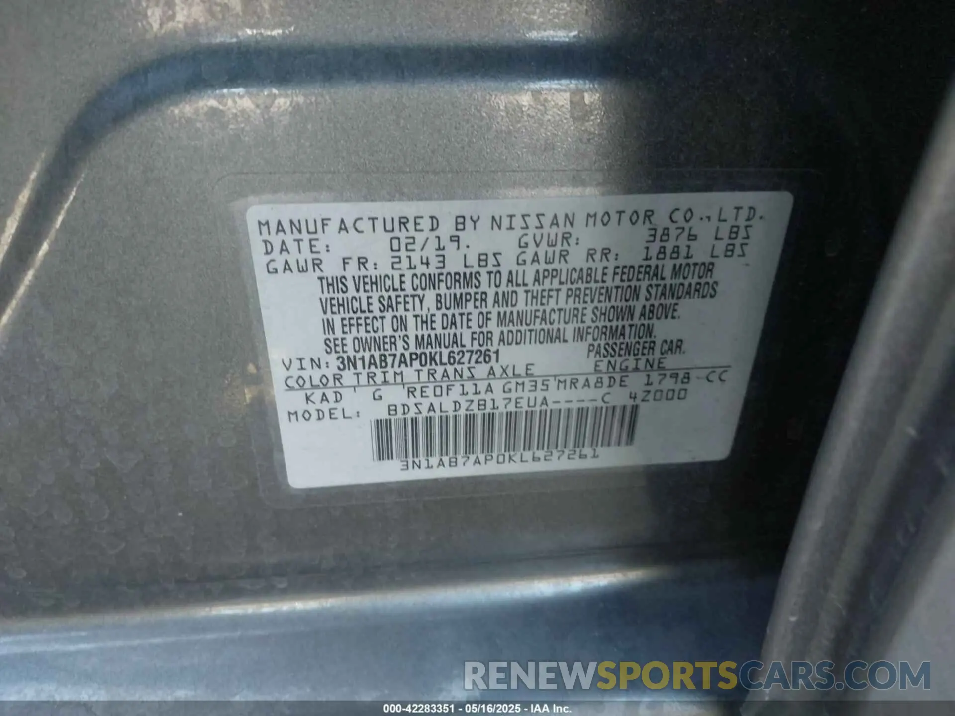 9 Photograph of a damaged car 3N1AB7AP0KL627261 NISSAN SENTRA 2019