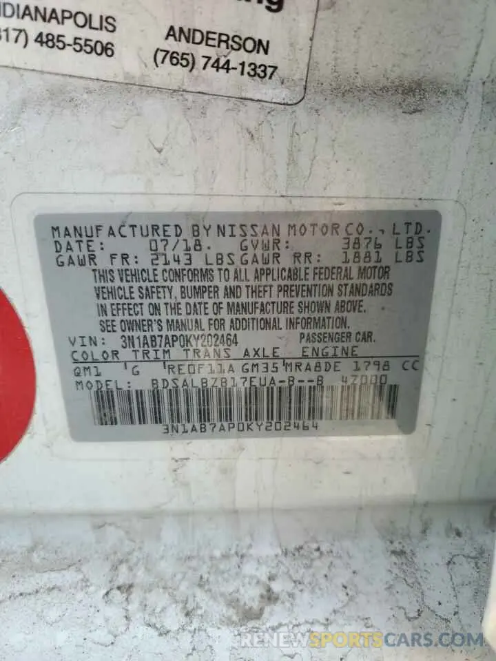 12 Photograph of a damaged car 3N1AB7AP0KY202464 NISSAN SENTRA 2019