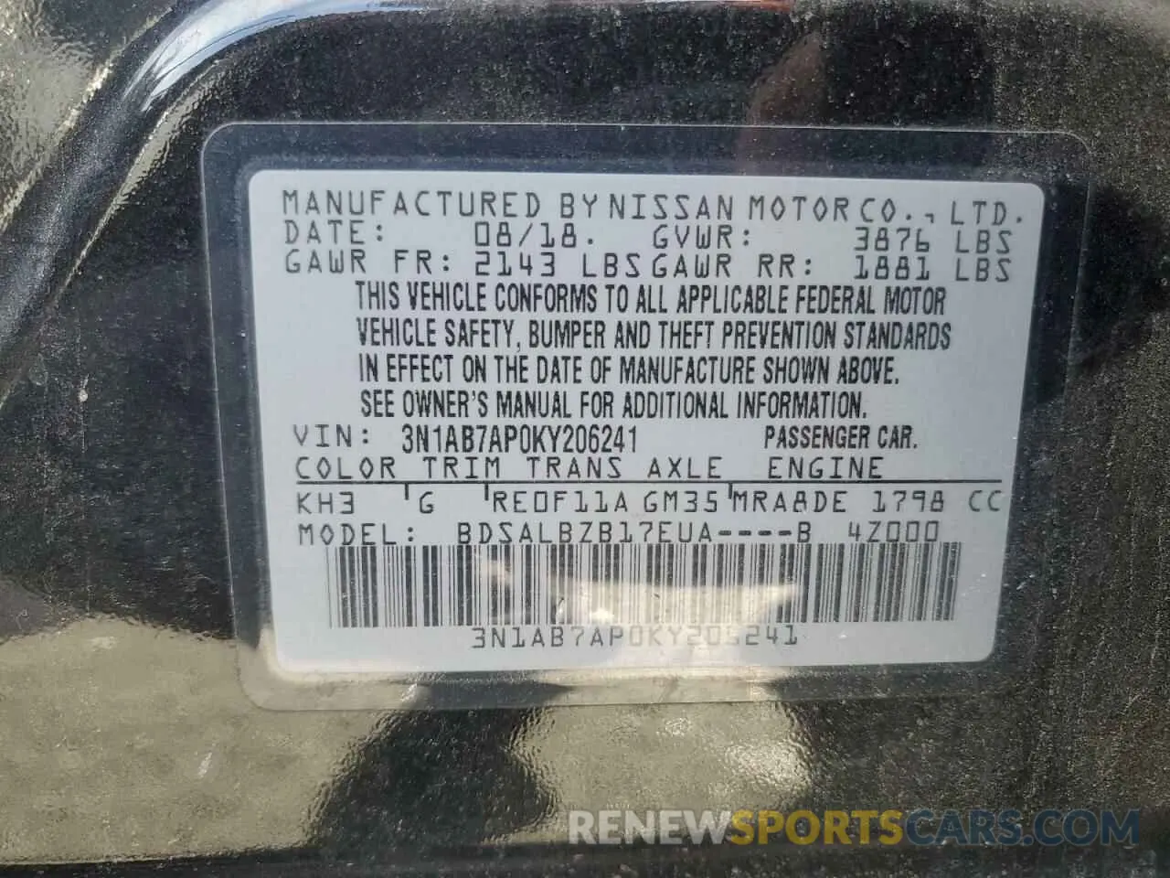 12 Photograph of a damaged car 3N1AB7AP0KY206241 NISSAN SENTRA 2019