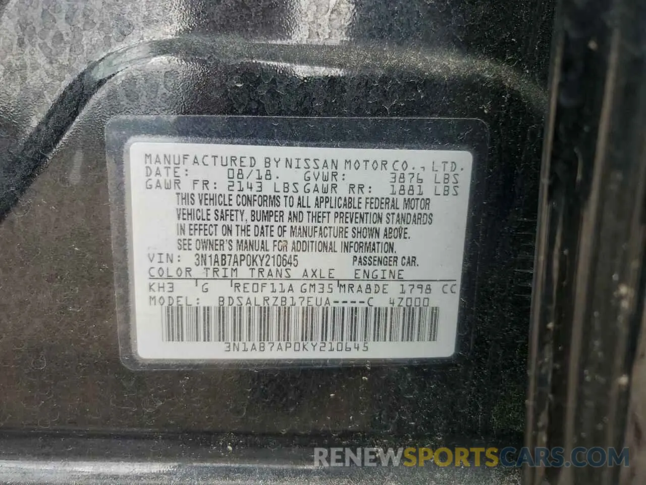 12 Photograph of a damaged car 3N1AB7AP0KY210645 NISSAN SENTRA 2019