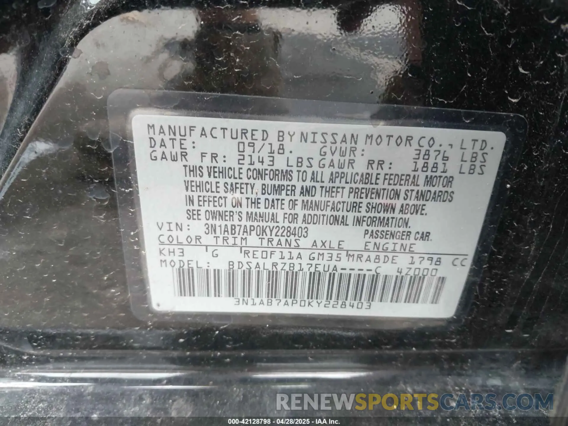 9 Photograph of a damaged car 3N1AB7AP0KY228403 NISSAN SENTRA 2019