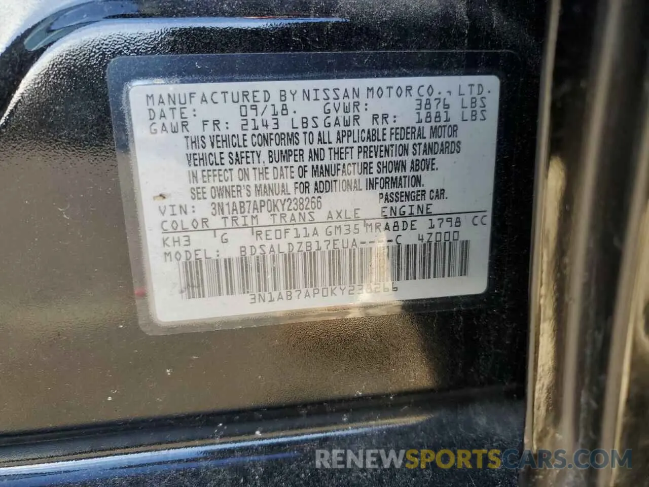 13 Photograph of a damaged car 3N1AB7AP0KY238266 NISSAN SENTRA 2019