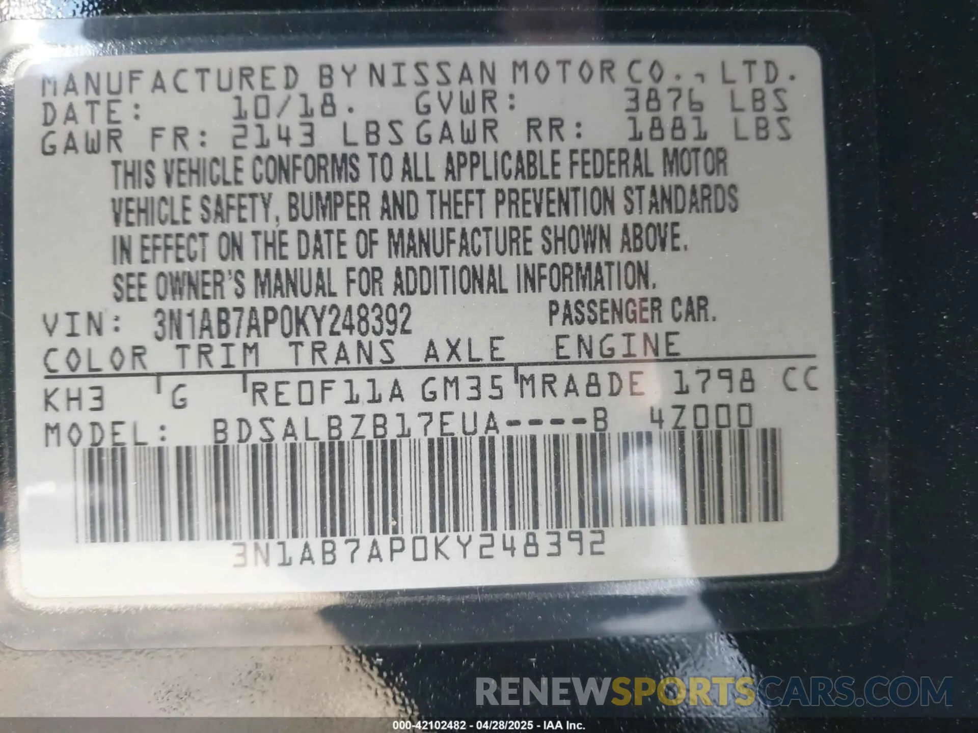 9 Photograph of a damaged car 3N1AB7AP0KY248392 NISSAN SENTRA 2019