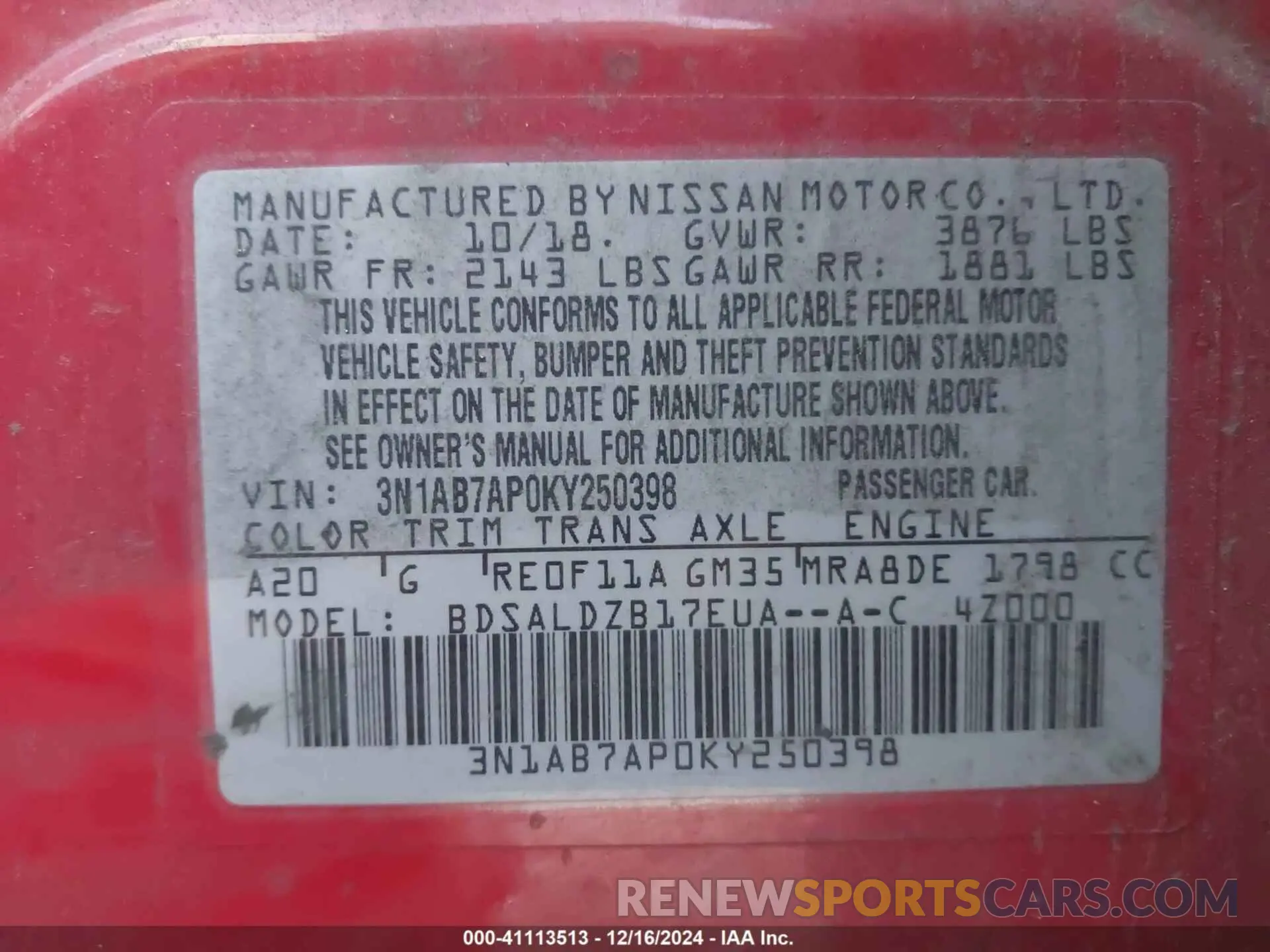9 Photograph of a damaged car 3N1AB7AP0KY250398 NISSAN SENTRA 2019