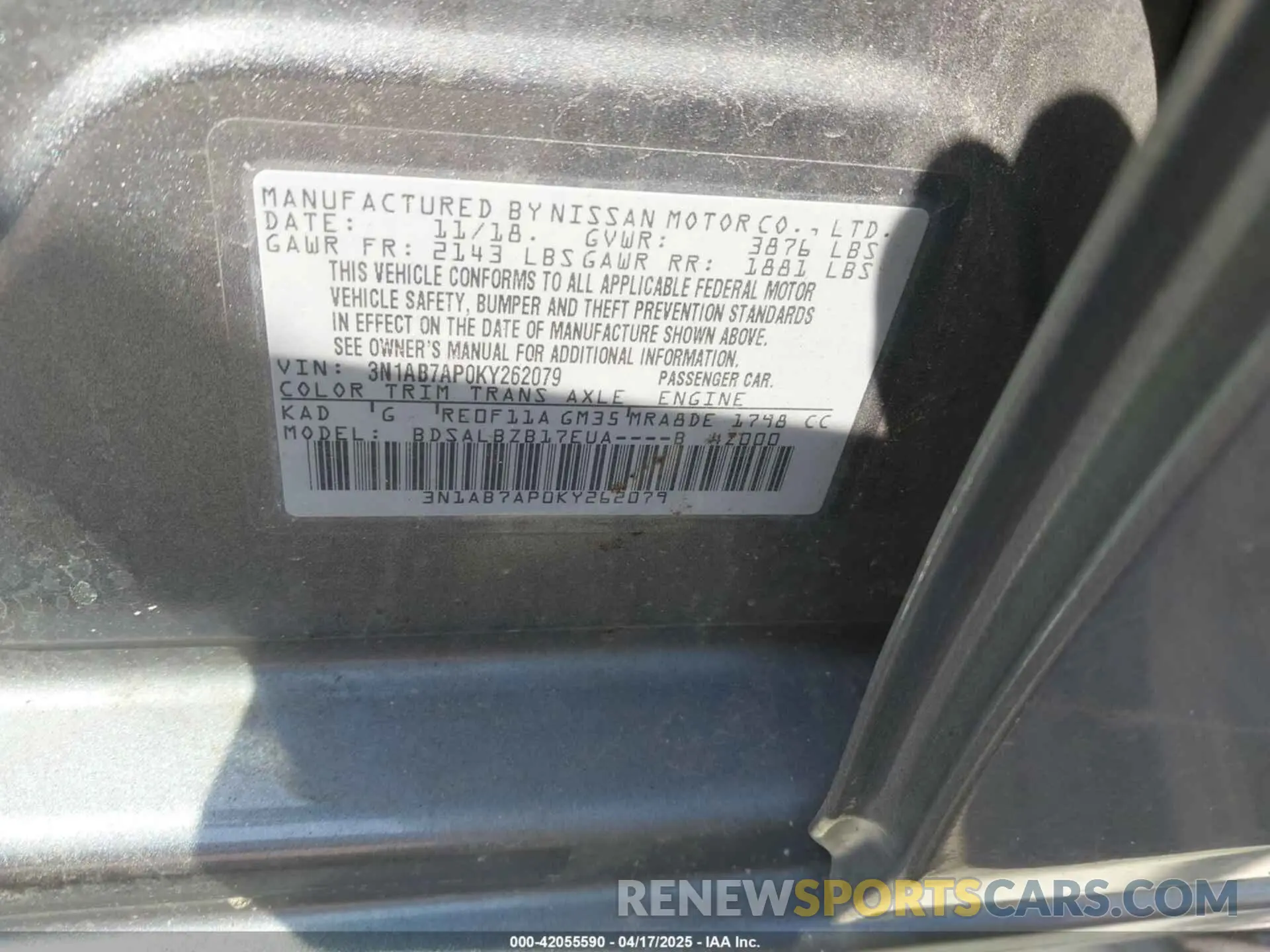 9 Photograph of a damaged car 3N1AB7AP0KY262079 NISSAN SENTRA 2019